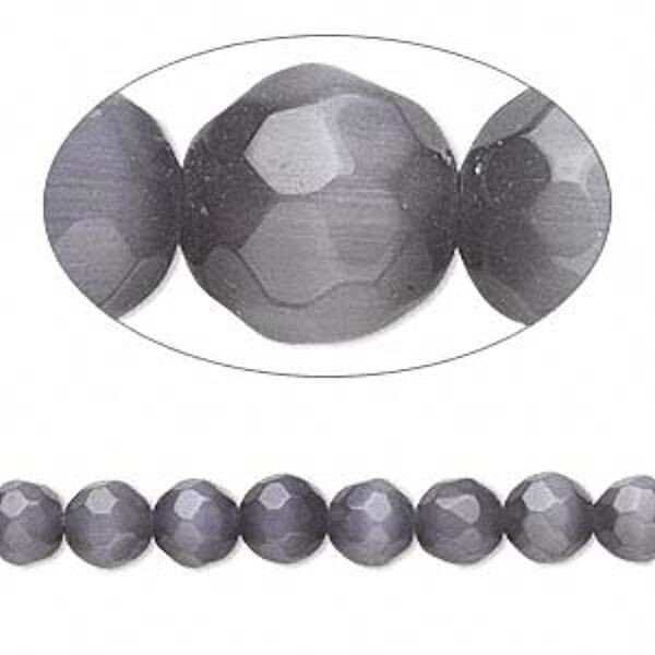 Bead, Mountain Purple Cat’s Eye Fiber Optic Glass 6mm Faceted (65) *