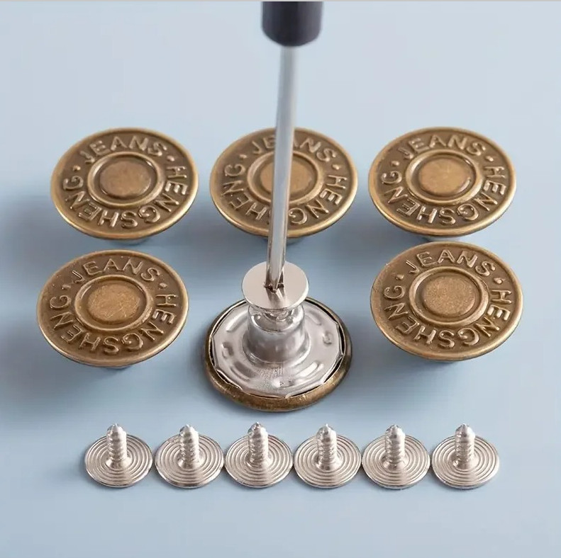10pcs Adjustable No Sew Jeans Buttons Metal Snap Fasteners Set for Pants – NEW