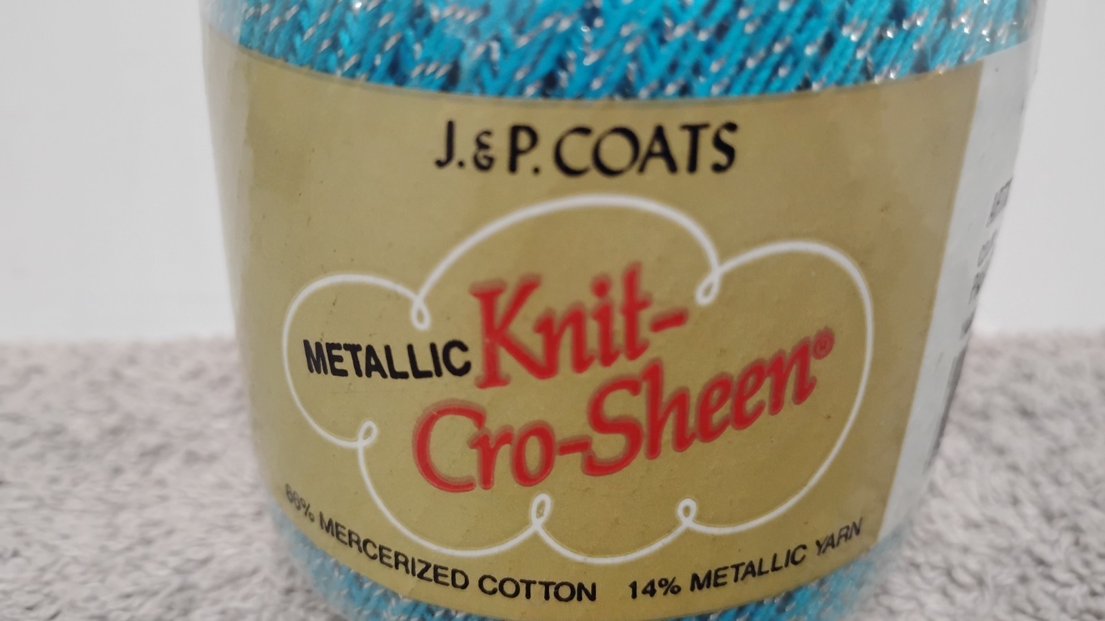 6 J&P Coats Metallic Knit-Cro-Sheen 86% Mercerized Cotton Color 132S Parakeet.