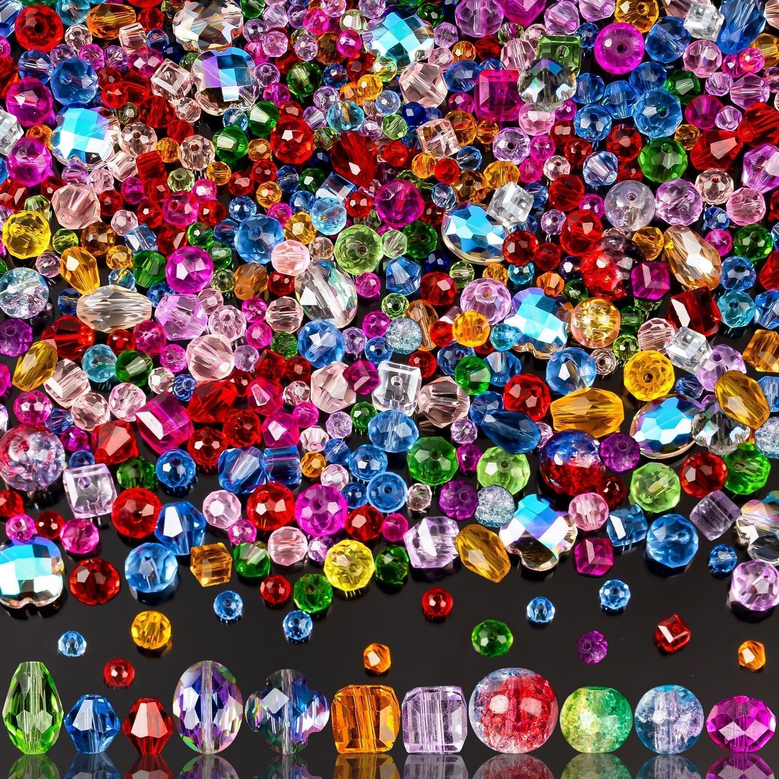 636pc Glass Crystal Beads Rainbow Mix Faceted DIY Jewelry Making Craft Set