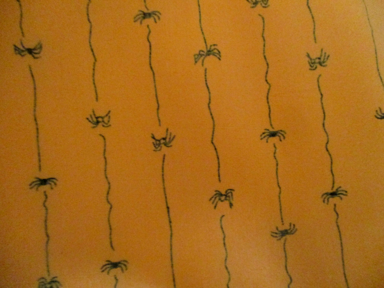4 YARDS LIGHT ORANGE W BLACK SPIDERS 100% COTTON OOP