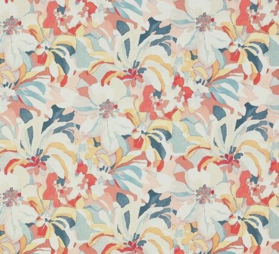 JANE CHURCHILL CURTAIN FABRIC DESIGN Hothouse 8.8 METRES RED/AQUA COTTON BLEND