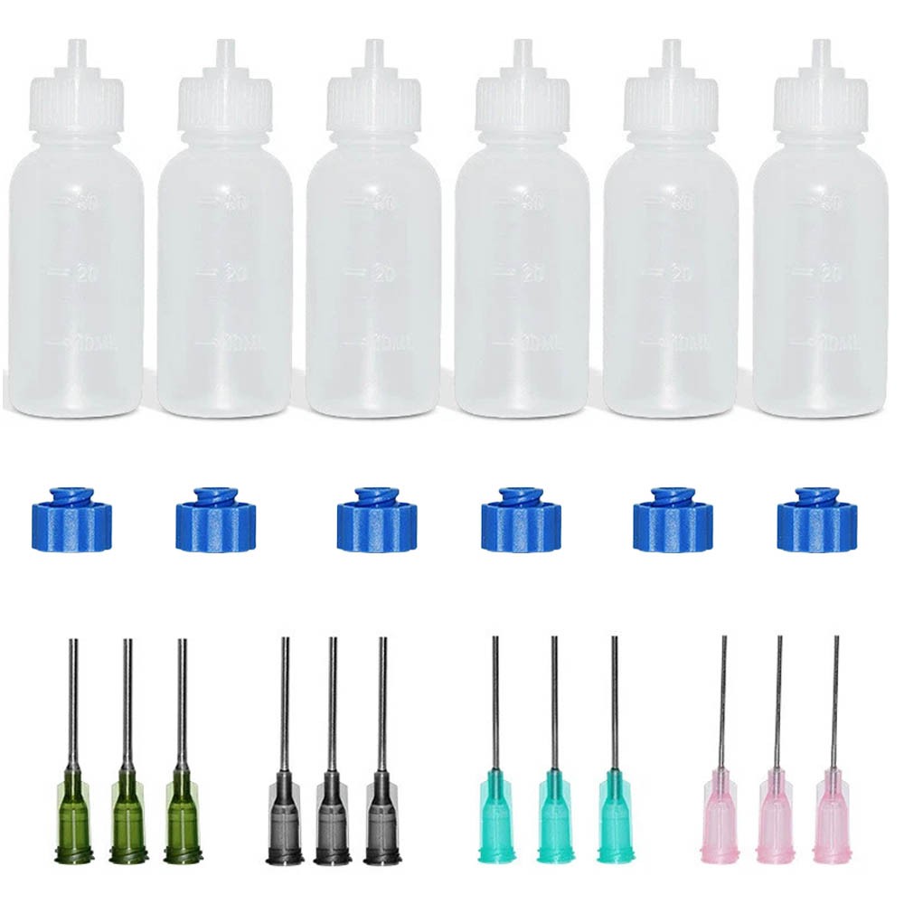 6Pc 30ml Clear Precision Applicator Bottle ,12Pcs Needle Tip, Squeeze Bottle NEW