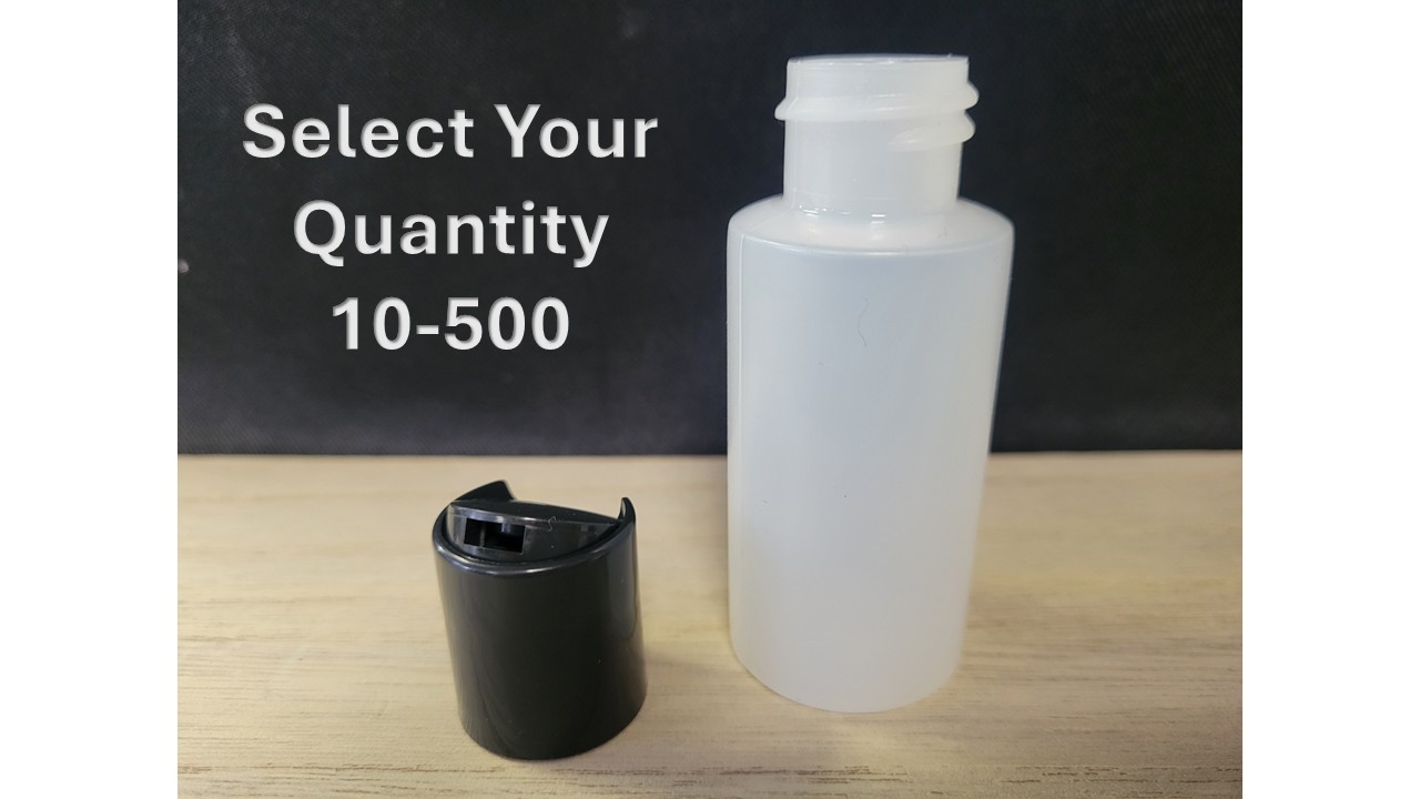 1oz Natural Cylinder HDPE Plastic Bottle w/Black Disc Top-Bottles Paints Storage