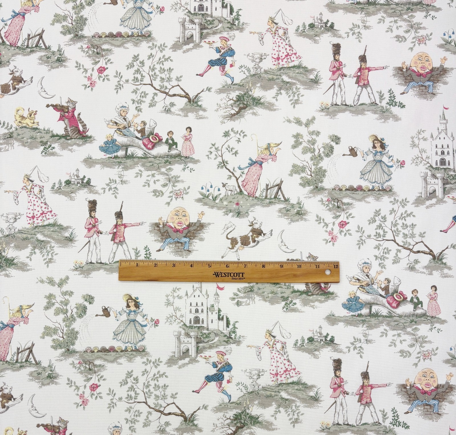 COVINGTON OVER THE MOON WHITE NURSERY RHYMES TOILE MULTIUSE FABRIC BY YARD 54″W