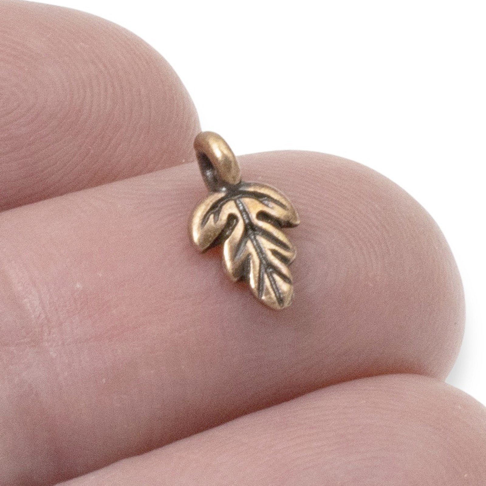 5 Petite Antique Copper Oak Leaf Charms – Detailed & Large Hole for Cord