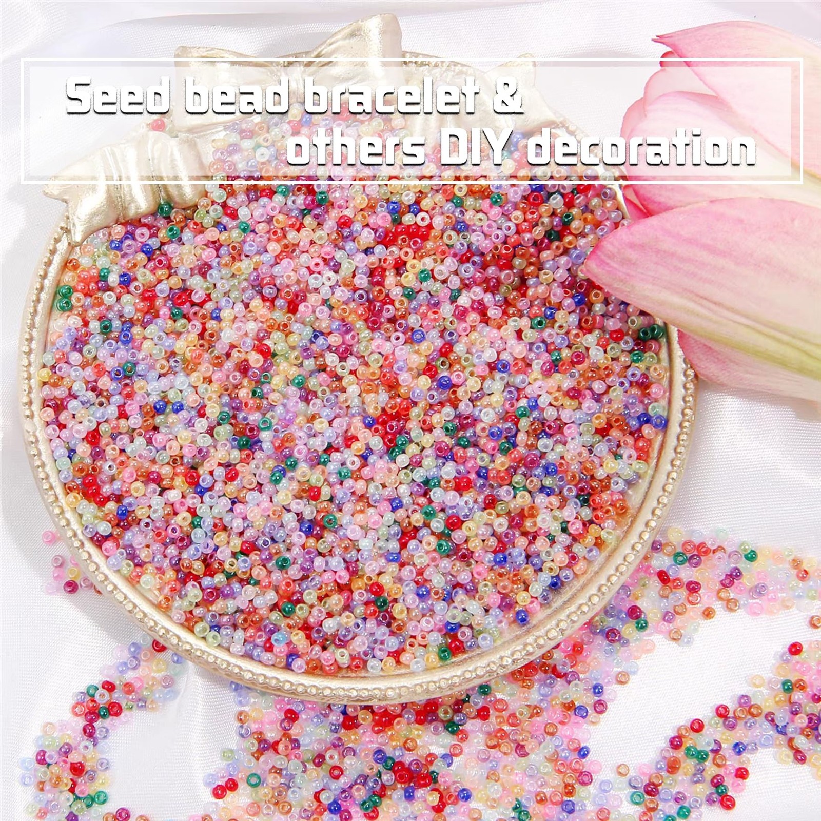 57600pcs 2mm Glass Seed Beads Kit 144 Colors Jewelry Making Set Needles String