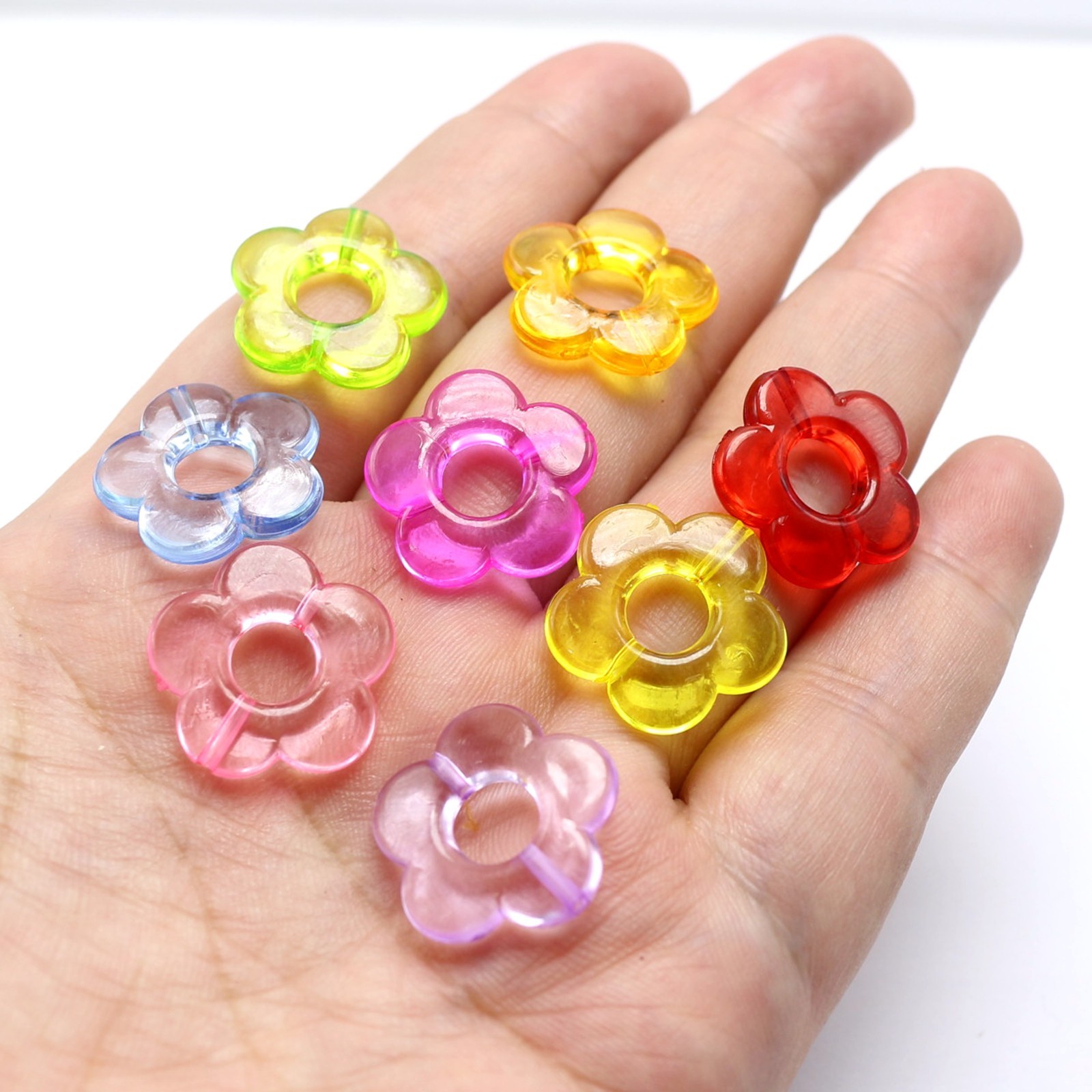 Craft DIY Mixed Colour Transparent Acrylic Charm Beads Various Rose Flower Shape