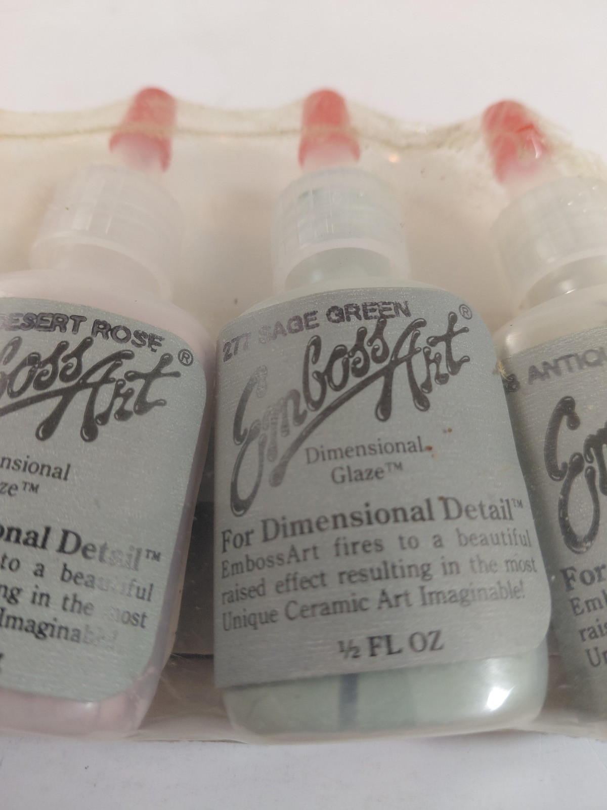 Vintage EmbossArt Dimensional Glaze Set of 6 Ceramic Art Detail Paints 1/2 FL OZ