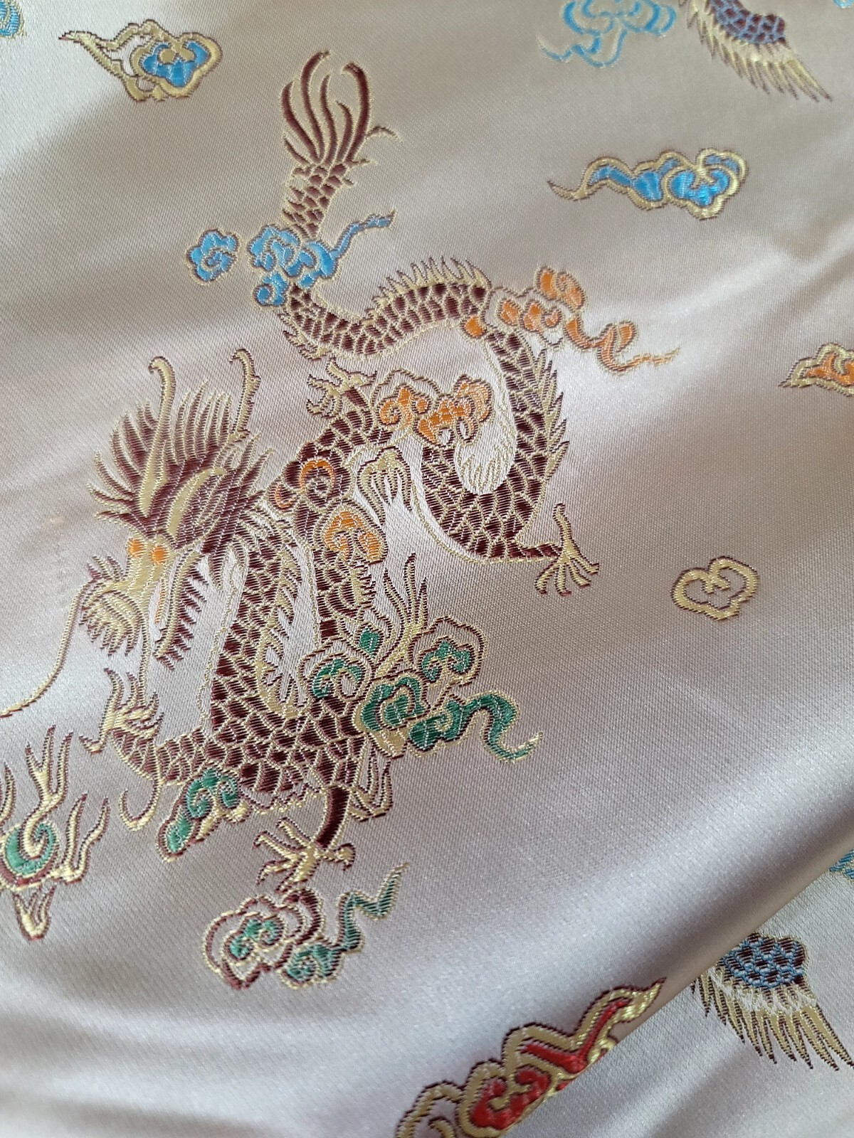 Beige Chinese Dragon Brocade Jacquard Fabric 60″ Wide BTY Multicolor