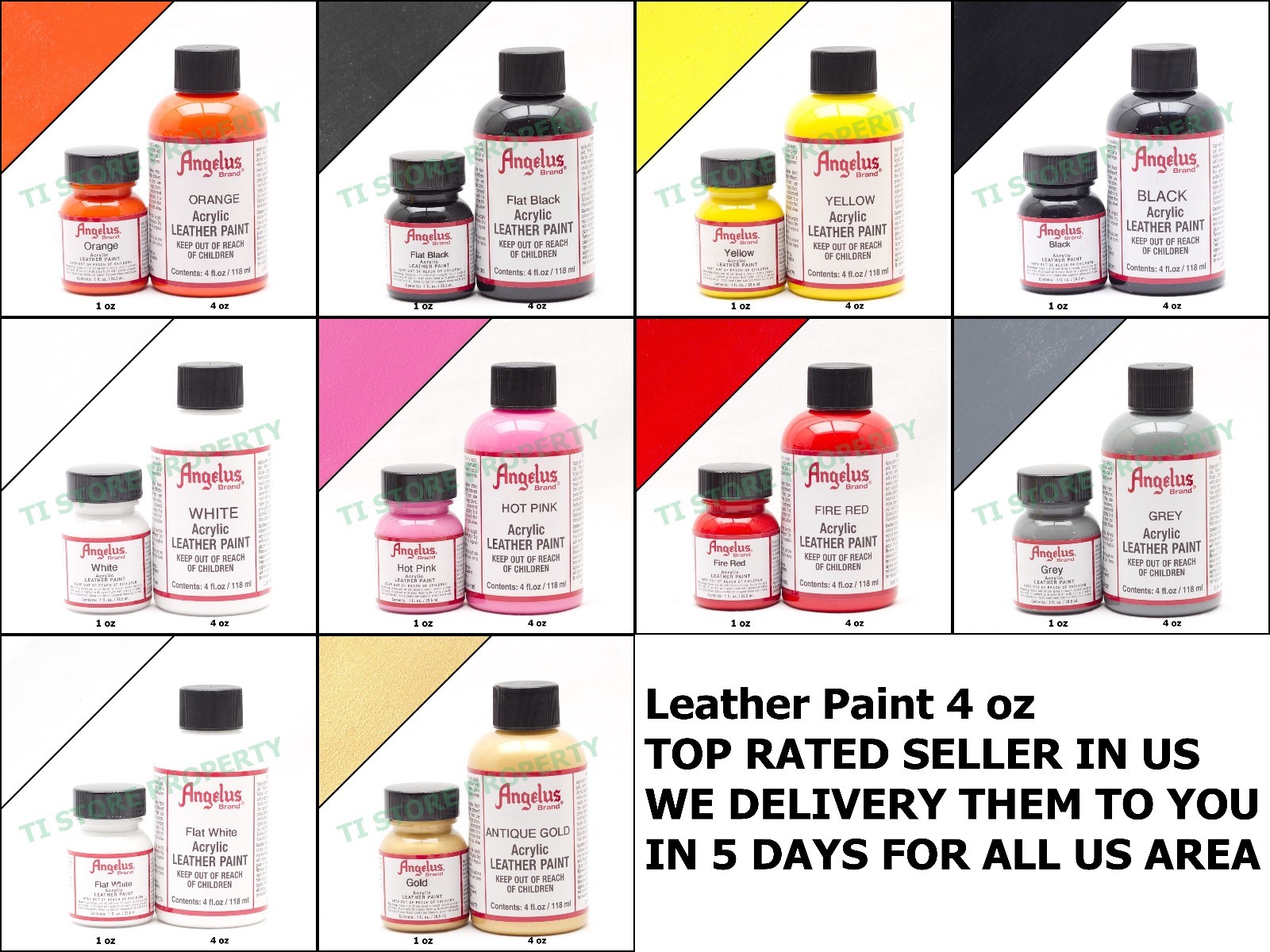 2 Bottles Angelus Acrylic Leather Paint /Dye – Leather & Vinyl – 4 oz- Original