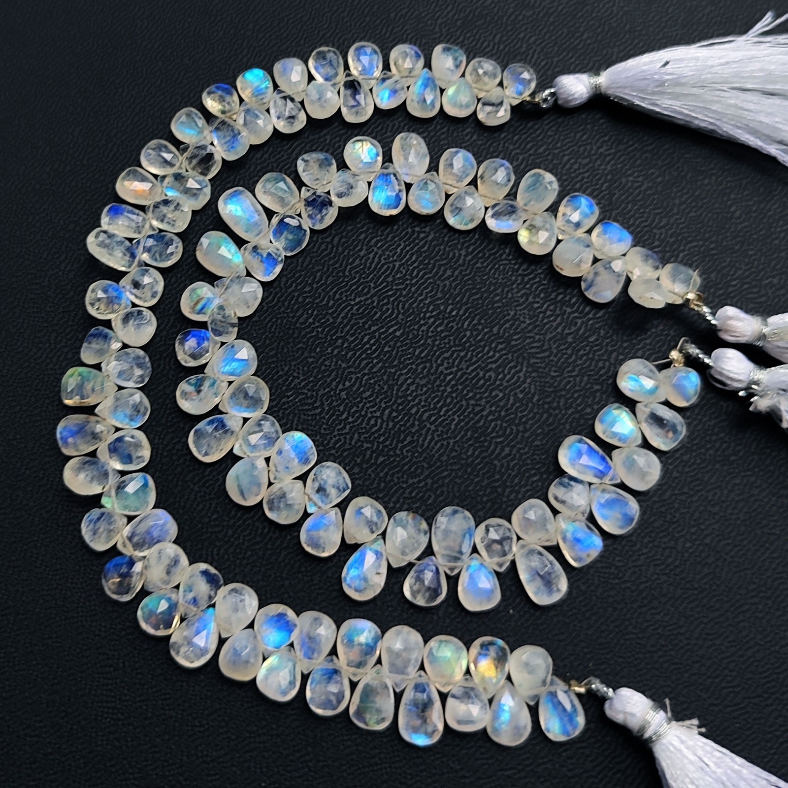 Natural Rainbow Fire Moonstone 8×6 mm Faceted Pear Briolette Beads 8″ Strand