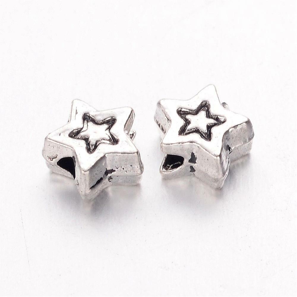 Star Beads Spacers Metal Antiqued Silver Celestial Sky 5mm Findings 20pcs