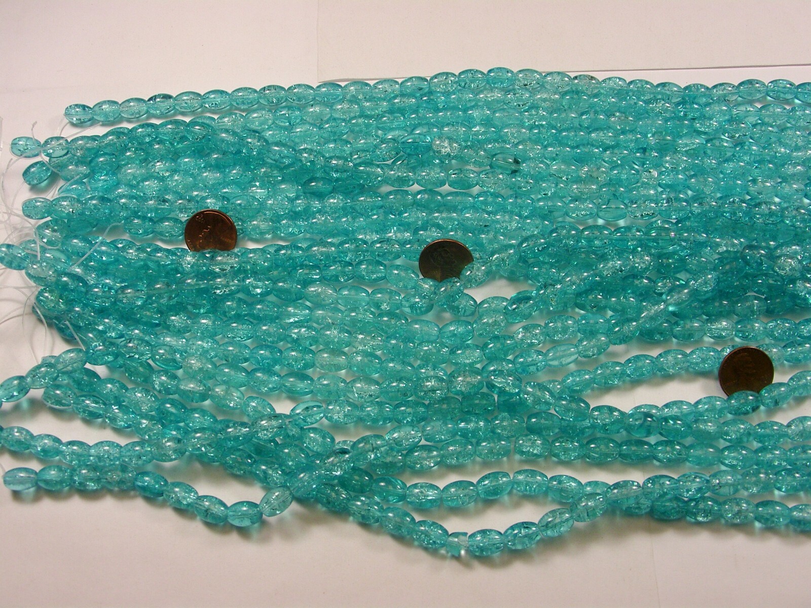 20 Strands 15″ Light Blue Oval Crackle Glass Beads Wholesale Bulk Lot 8mm x 11mm