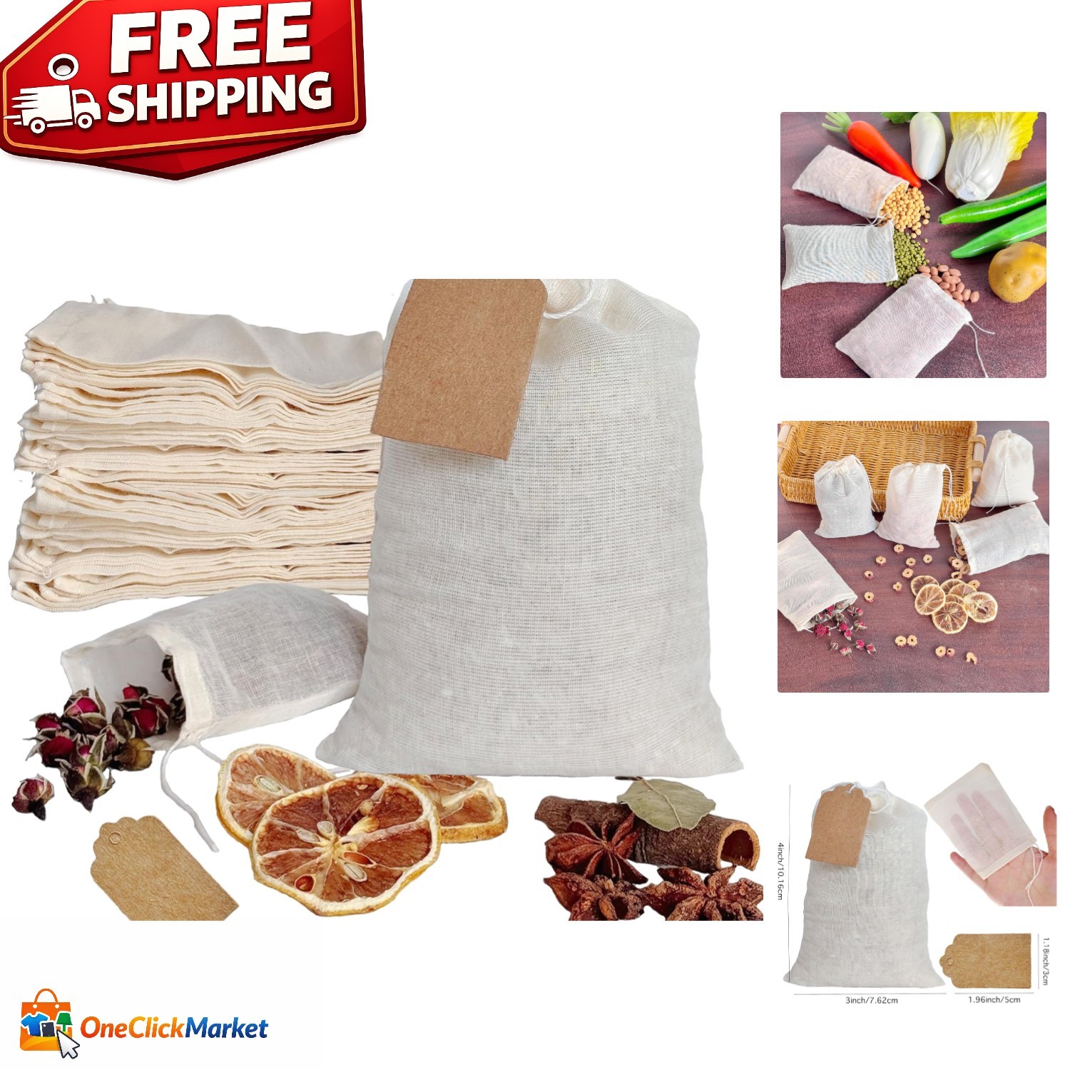 Eco-Friendly 20 Pack 3×4 Inch Reusable Cotton Muslin Bags for Gifting & Storage