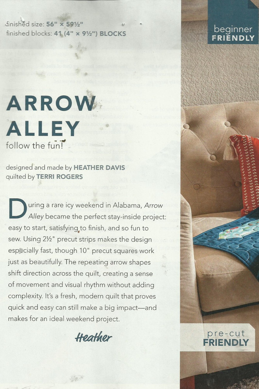 F0210 ARROW ALLEY QUILT PATTERN/INSTRUCTIONS