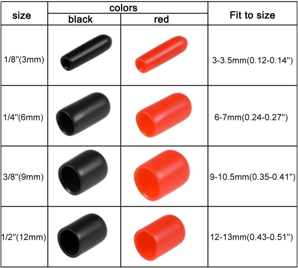 Versatile Black Vinyl Round End Caps (1/8″ to 1/2″) for Furniture Protection