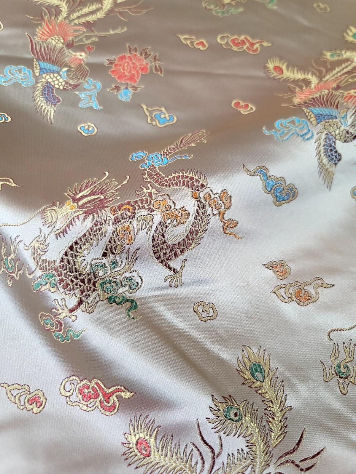 Beige Chinese Dragon Brocade Jacquard Fabric 60″ Wide BTY Multicolor