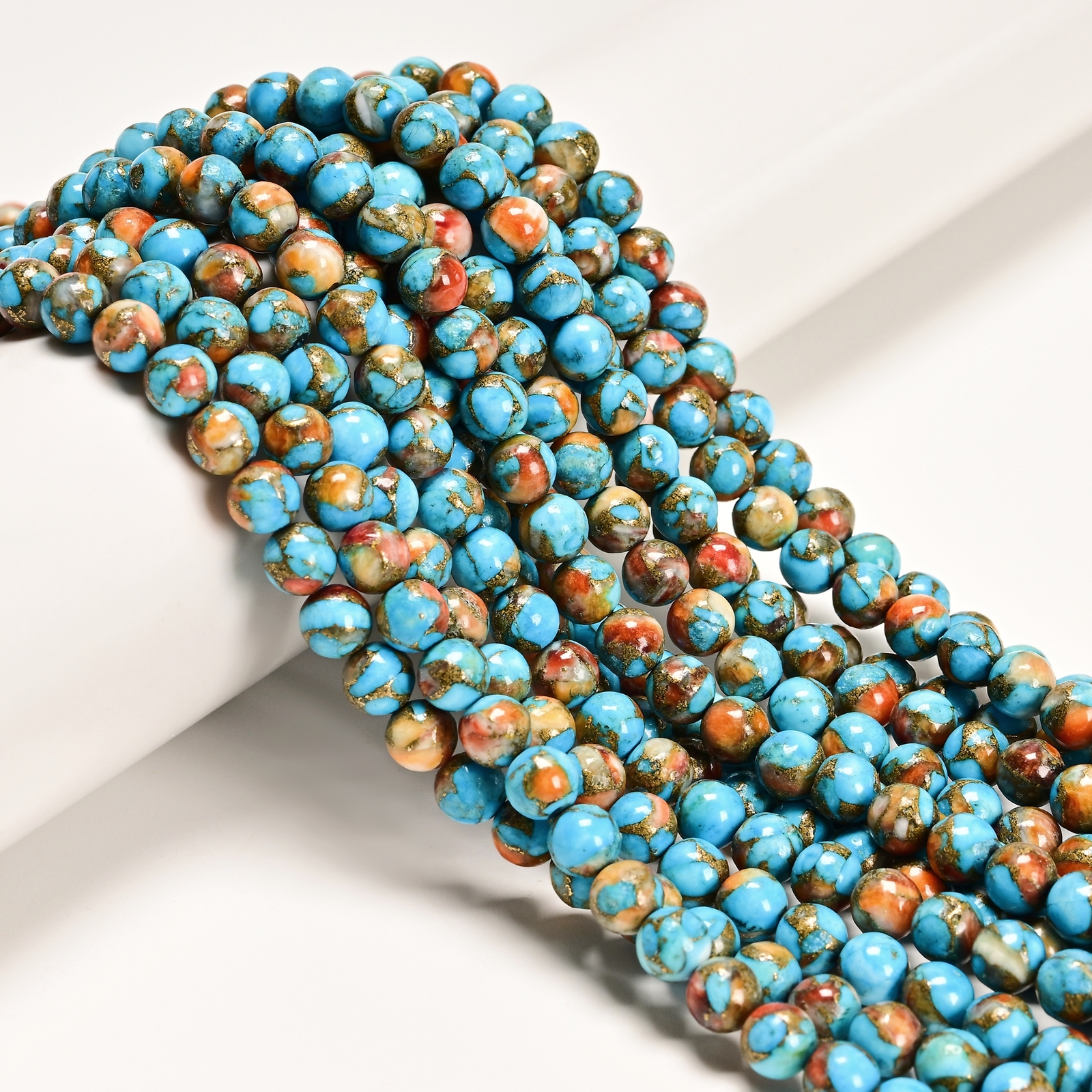 Natural Spiny Oyster Mohave Copper Turquoise Smooth Round Beads 4mm 6mm 15.5″Str