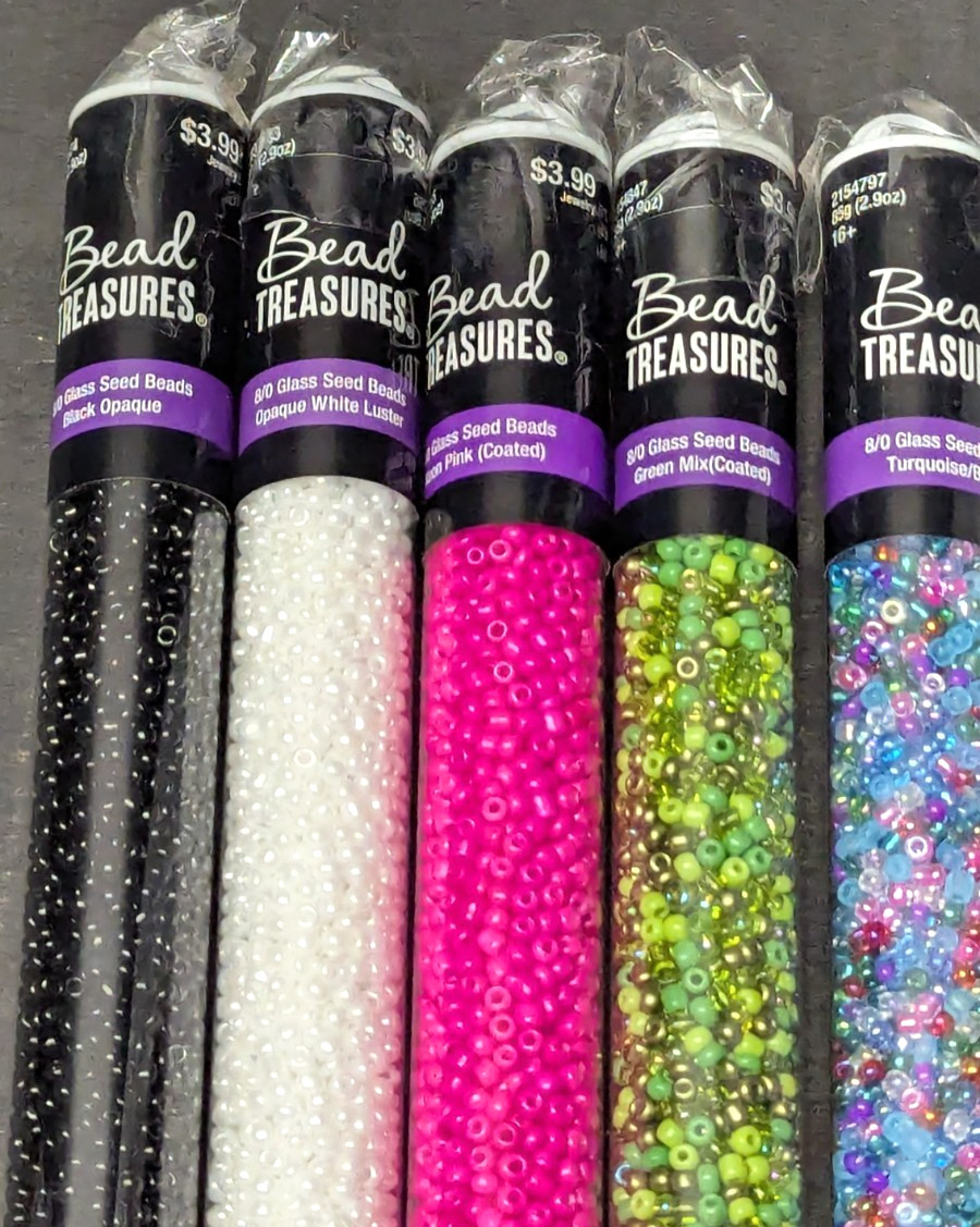 Bead Treasures 2014 Glass Seed Beads 8/0 Black White Pink Green Turquoise 2.9oz