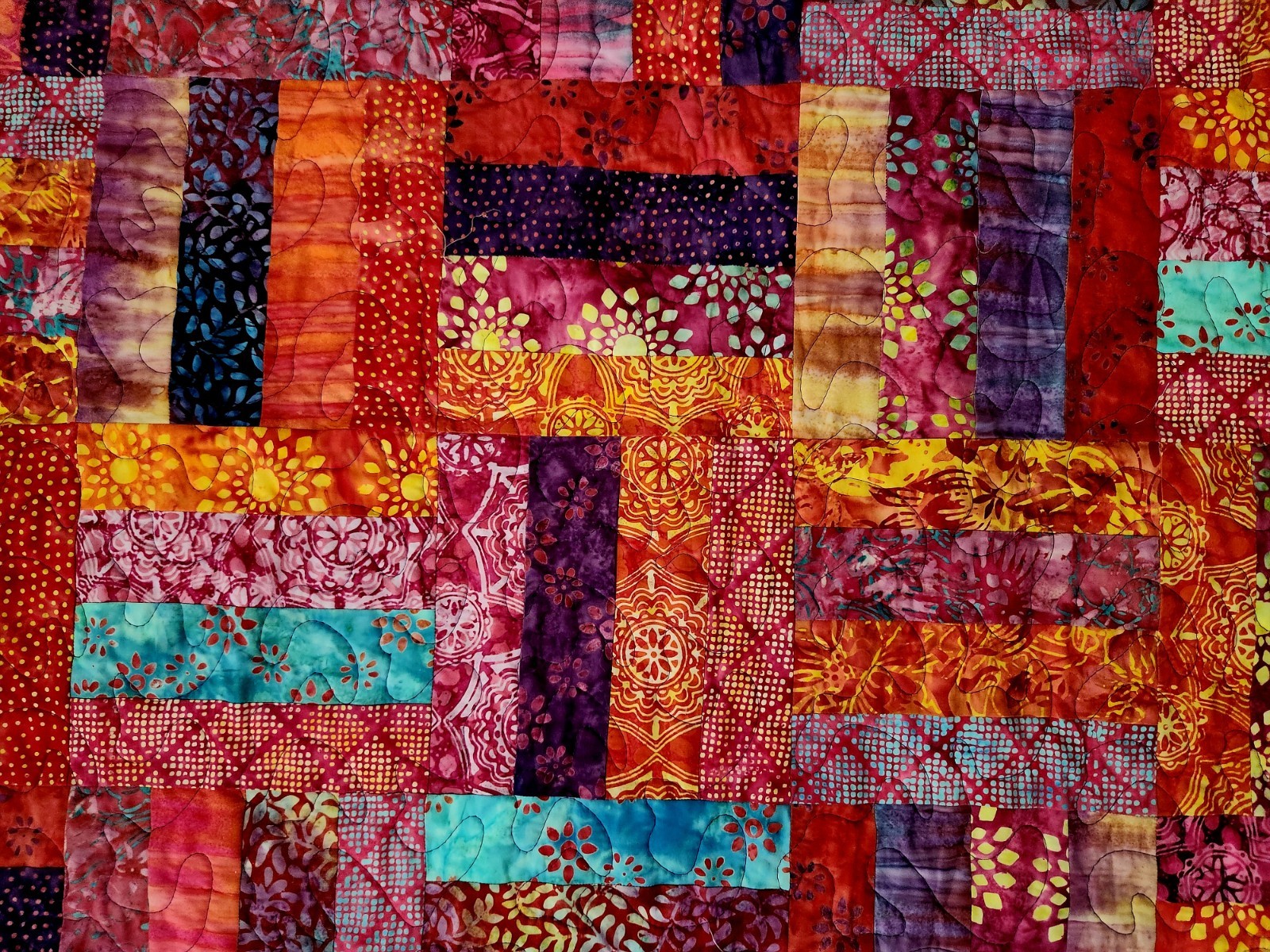 Homemade Quilt 52″ x 67″ Rail Fence pattern Modern BATIKS