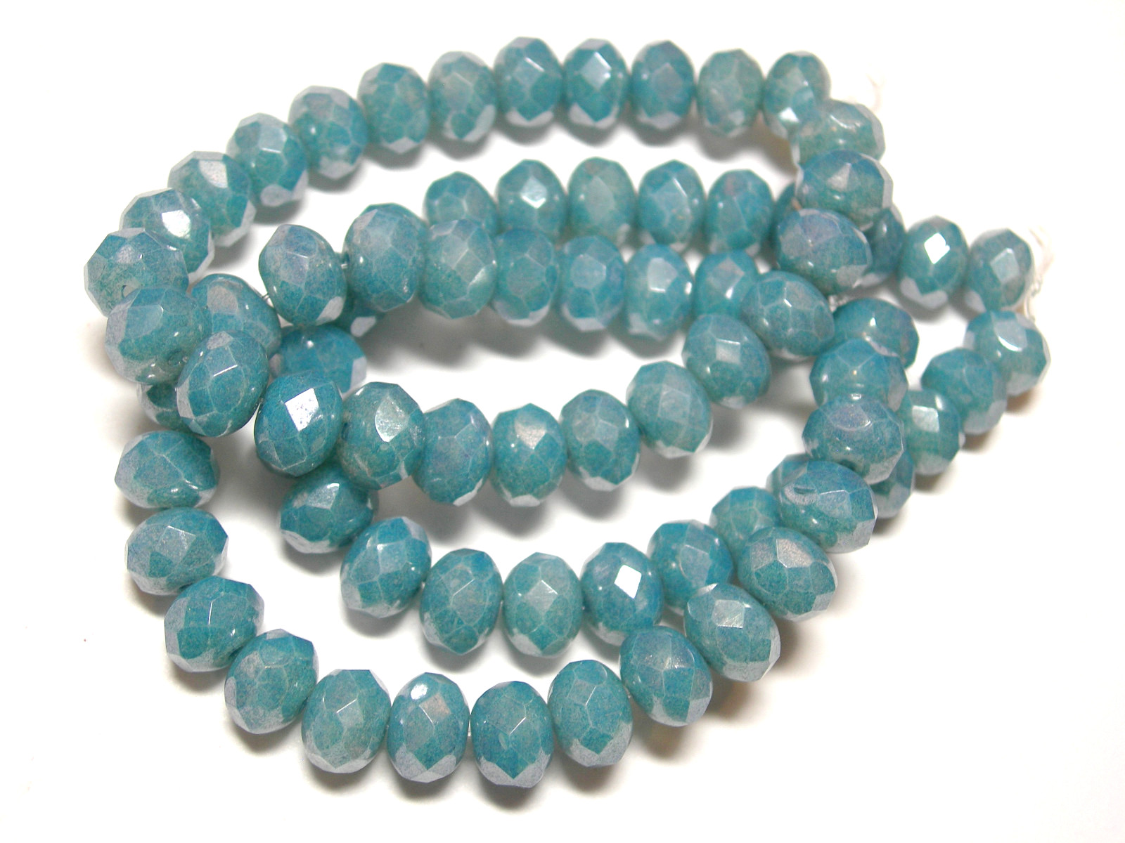 25 8x6mm Blue Denim Luster Czech Glass Picasso Rondelle beads