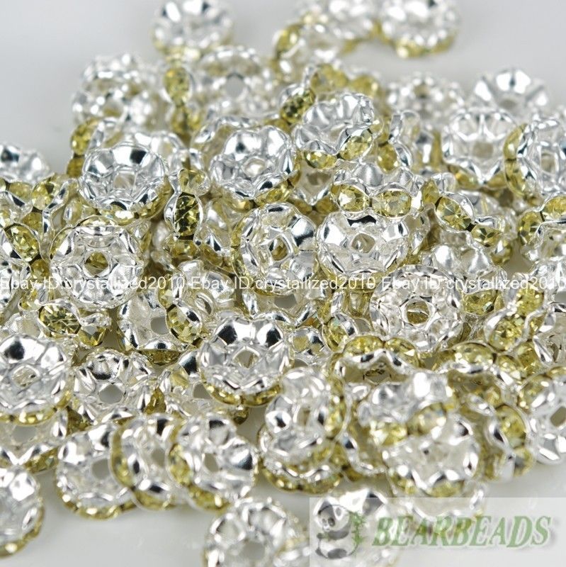 100 Silver Czech Crystal Rhinestone Wavy Rondelle Spacer Beads 4mm 6mm 8mm 10mm