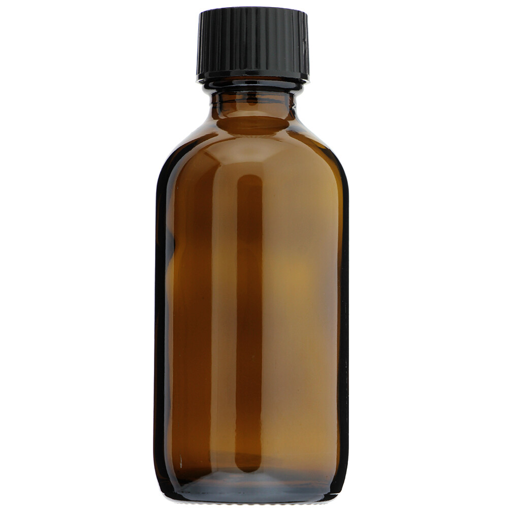 2 OZ 60 ML AMBER BOSTON ROUND GLASS BOTTLES WITH CONED CAPS 12 24 72 144 288