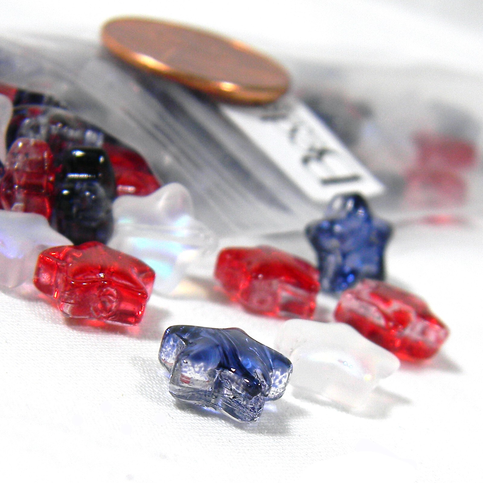 100 Patriotic White AB and Red & Blue Beads USA Flag Theme Glass Star 8mm Beads
