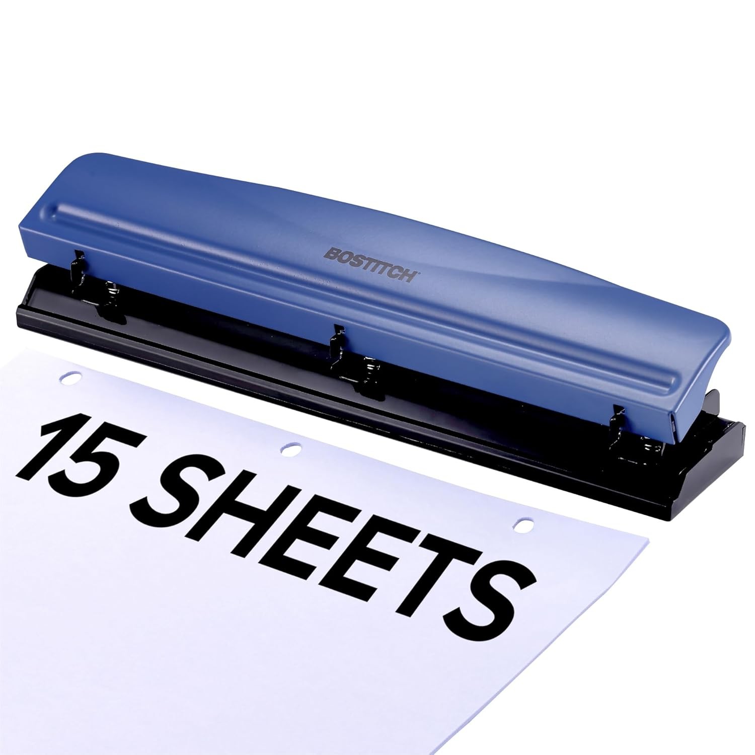 Bostitch 3-Hole Punch, 15 Sheet Capacity, Heavy Duty All-Metal Paper Punch, Non-