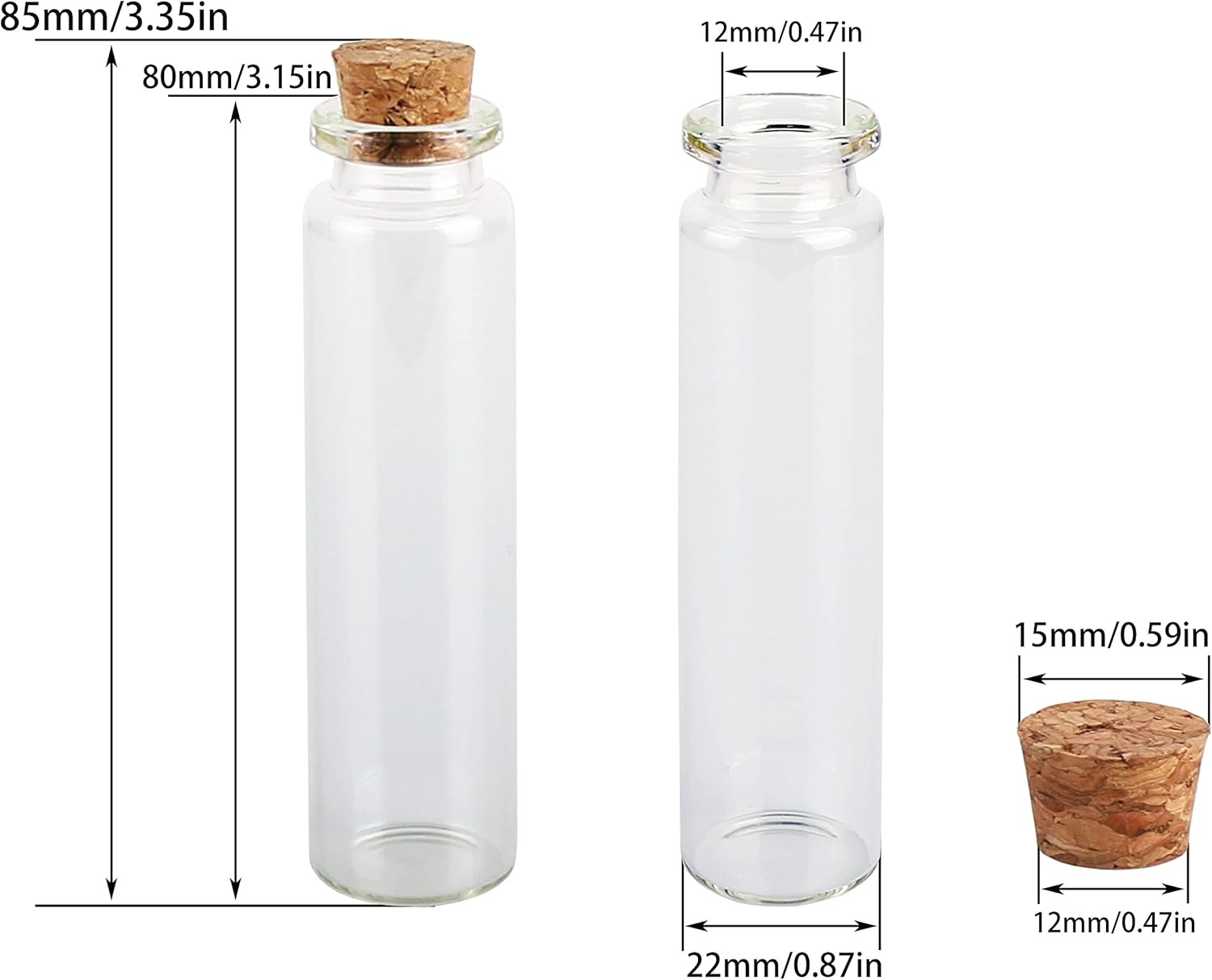 20Ml Small Glass Bottles,Tiny Glass Vials,Jars with Cork Stoppers,Message Bottle