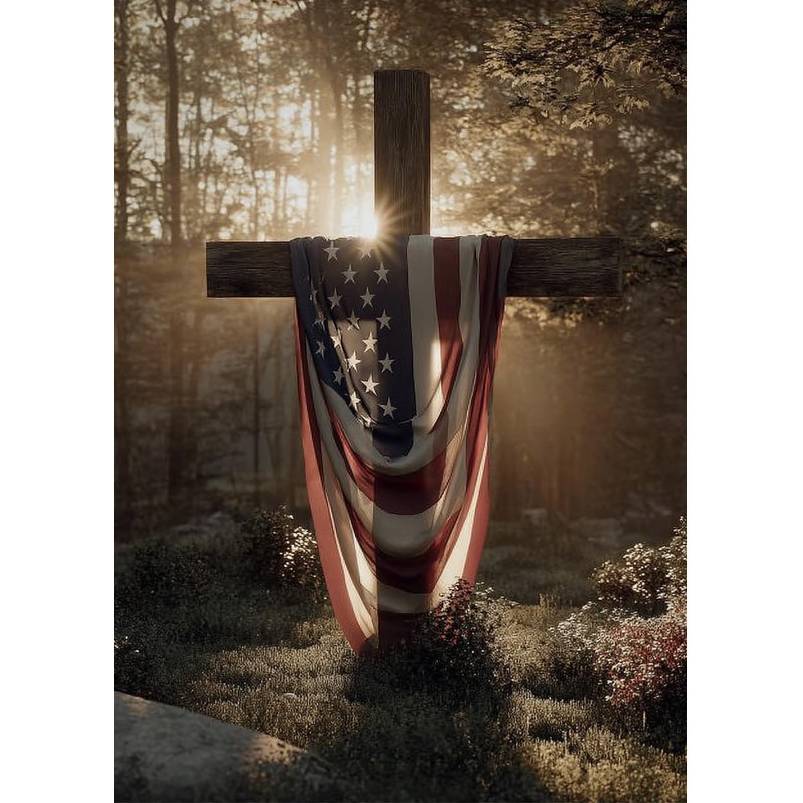 4th of July Diamond Art Kits for Adults, American Flag on Wooden Cross Diamond Q