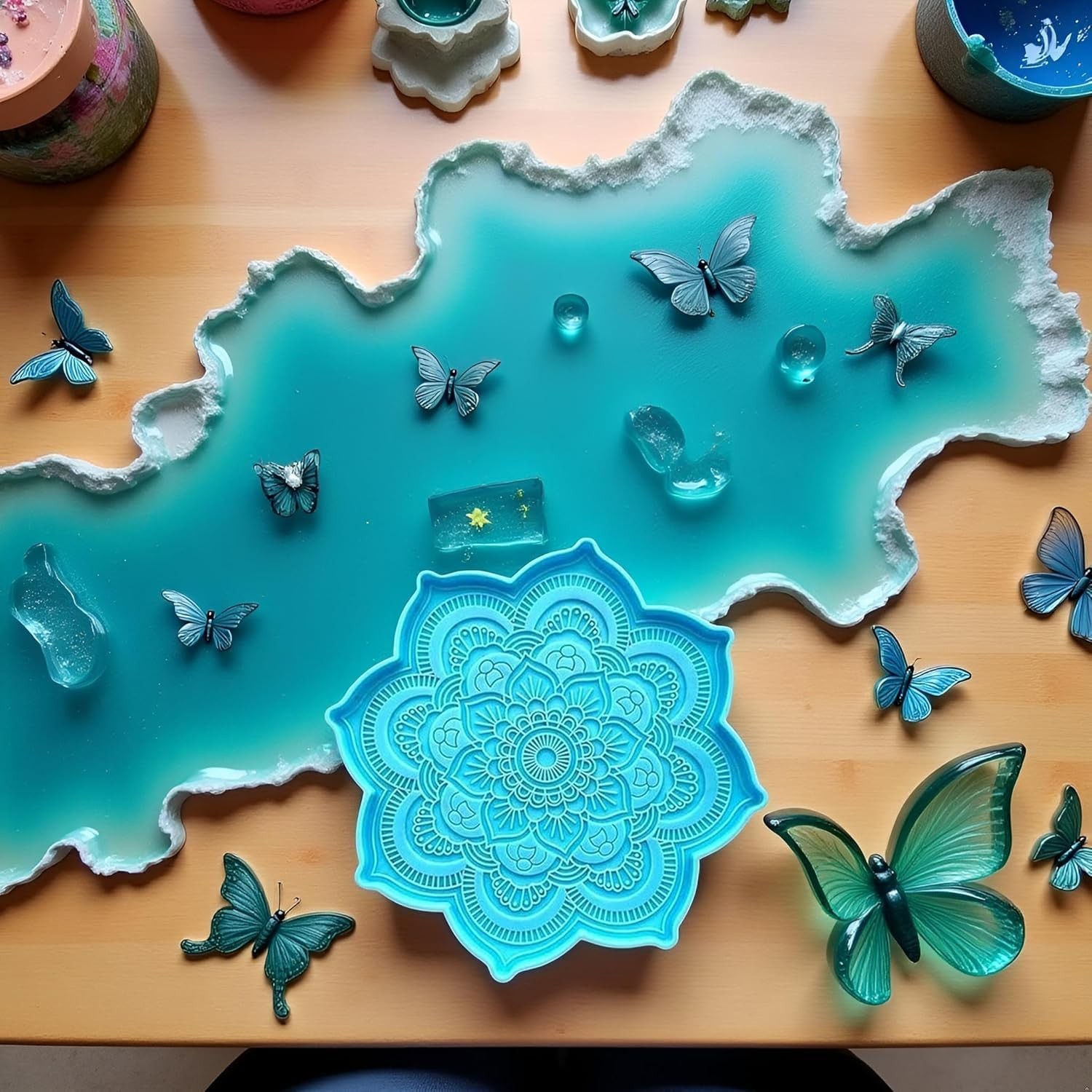 2Pcs Blue Epoxy Resin Silicone Molds – Epoxy Resin Mold Flower Tray Cup Mat Cast