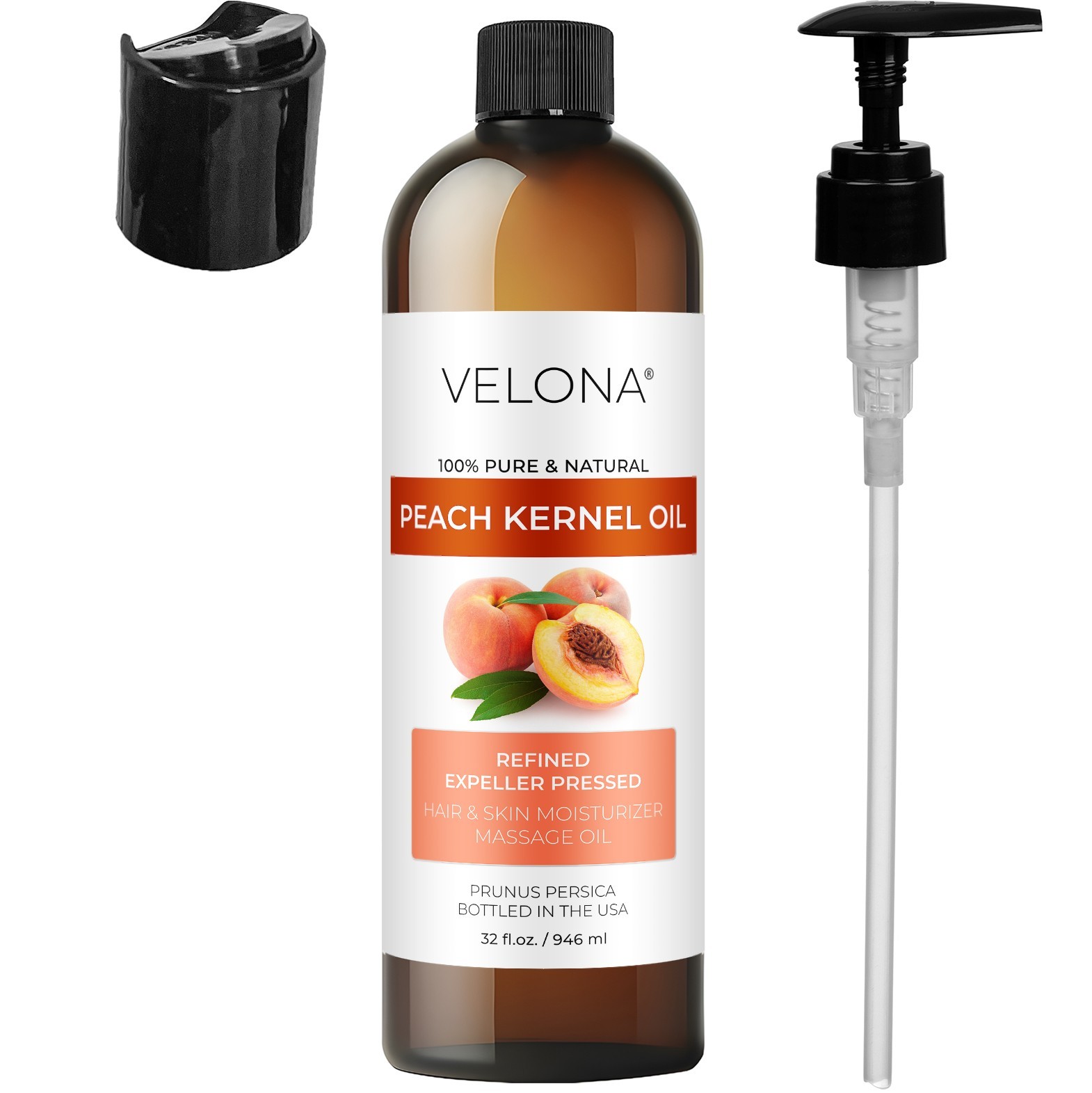 Peach Kernel Oil By Velona – 32 Fl Oz Refined Expeller pressed Skin, Hair Body