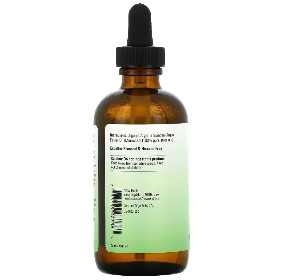 NOW Foods, Solutions, Certified Organic & 100% Pure Argan Oil, 4 fl oz (118 ml)