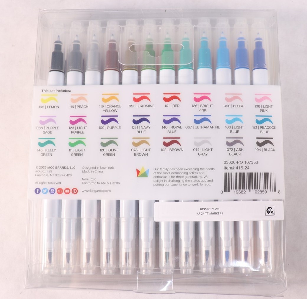 KingArt Studio Twin-Tip Sketch Markers 24 Colors New