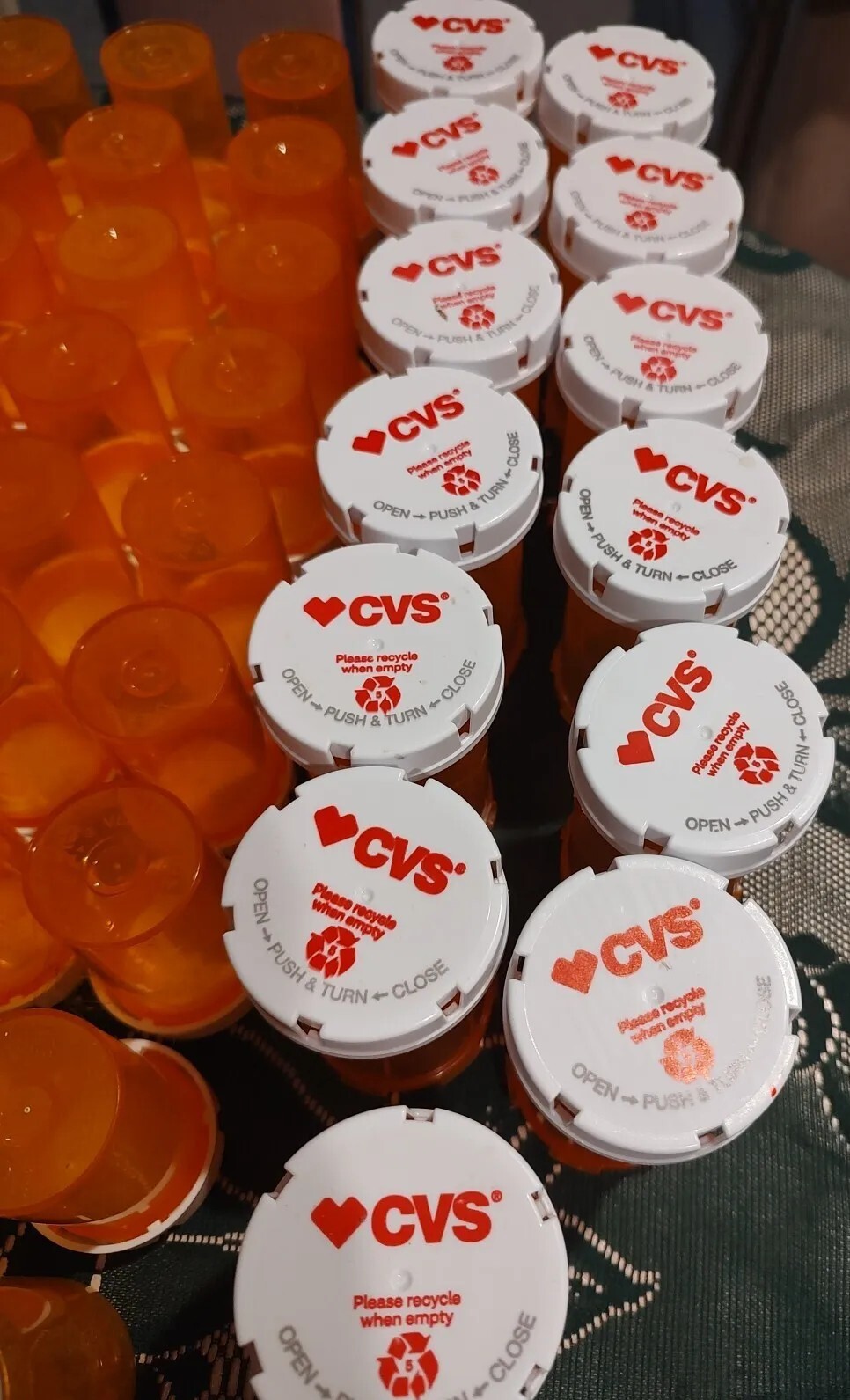 Lot of 54 empty pill bottles CVS Rx and others Amber White for craft and storage
