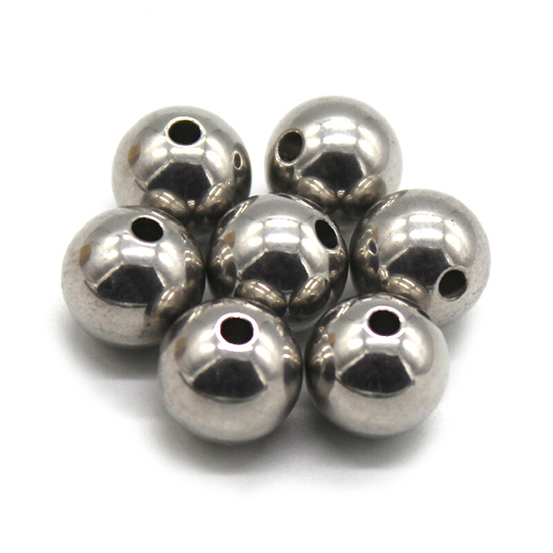 11mm-20mm Stainless Steel Spacer Beads Through Holes Metal Round Ball Crafts