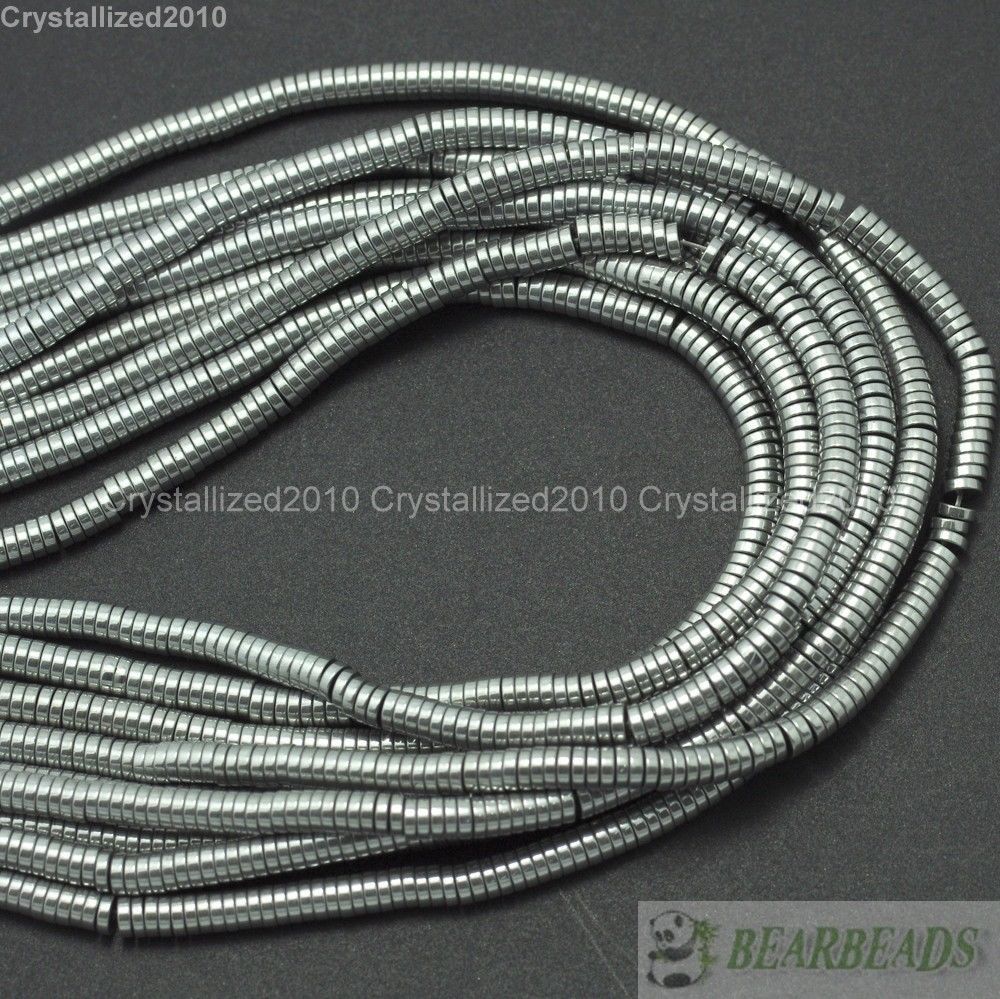 Natural Hematite Gemstone 1mm 2mm 3mm 4mm 6mm Heishi Beads Silver Gold 16″