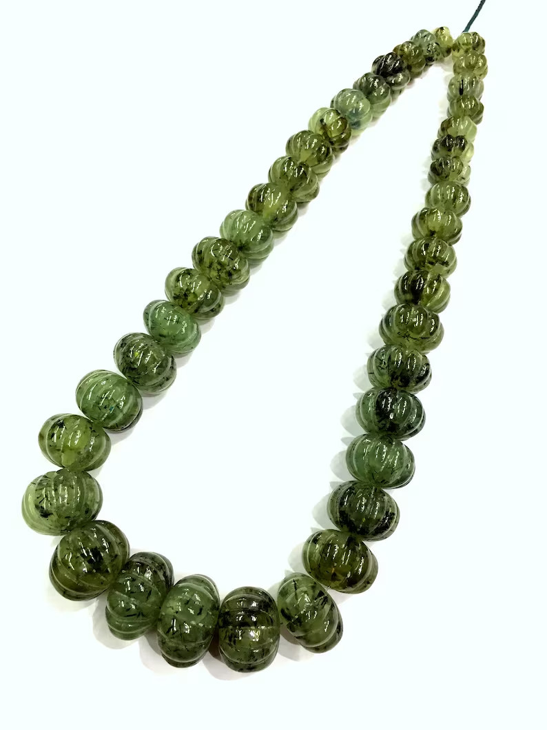 Extremely Rare Truly Gorgeous~Unique Prehnite Melon Beads 13.20MM Gemstone Beads