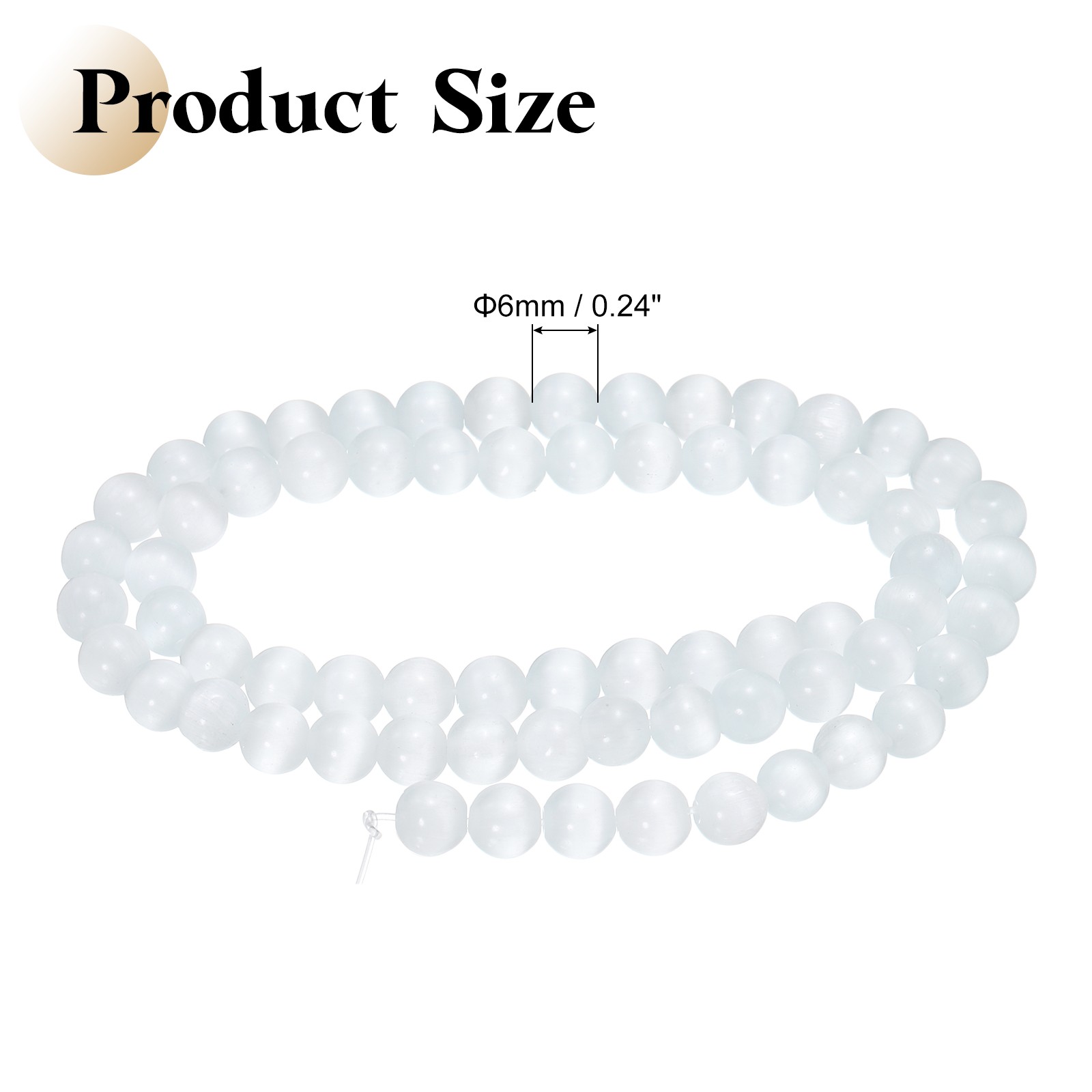 65pcs White Cat’s Eye Stone Beads 6mm Round Crystal Loose Bead