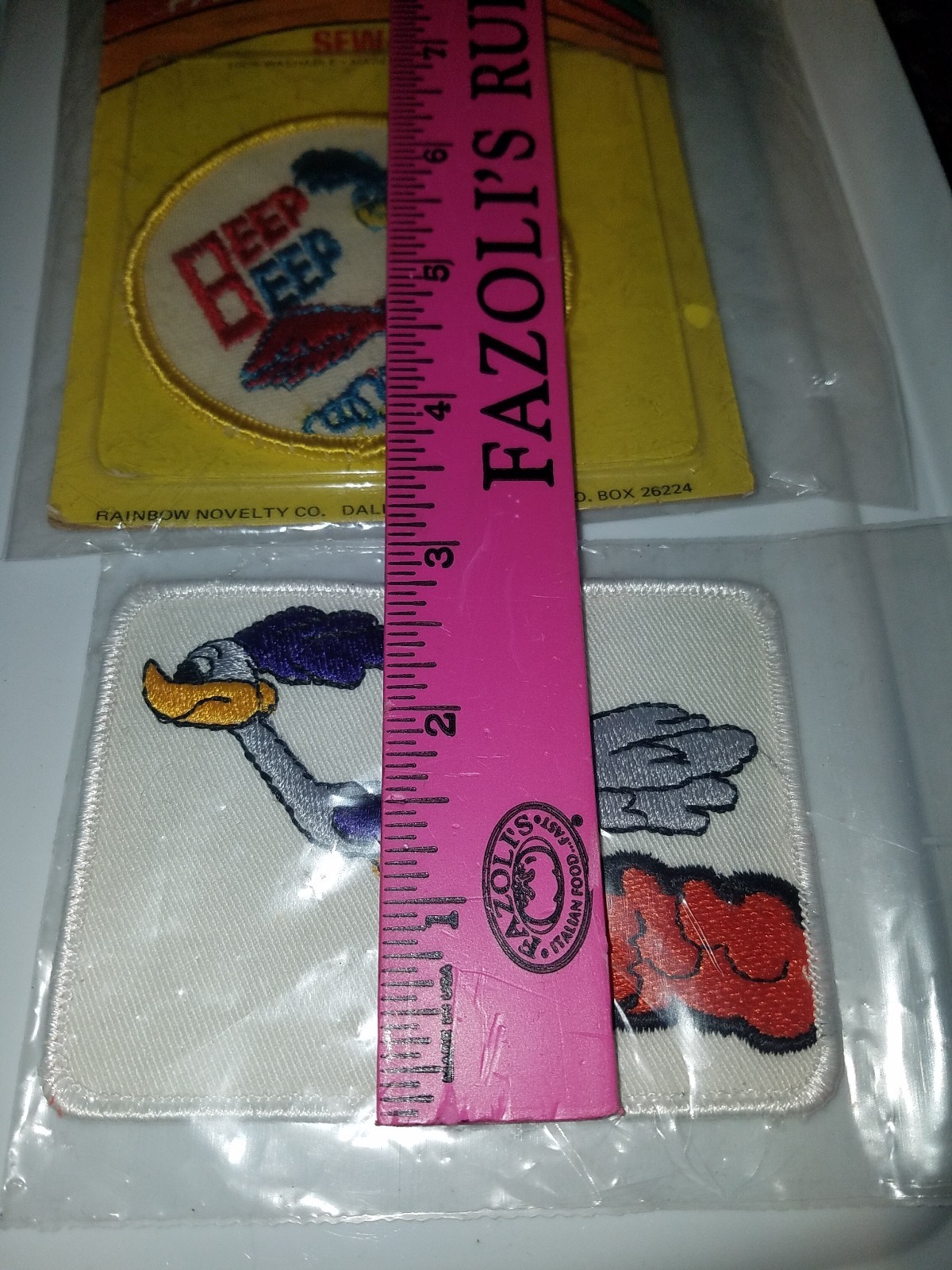 (4) ROAD RUNNER PLYMOUTH SEW-ON/OR GLUE-ON PATCHES 8″X5″/4″X3″/3″ VTG RARE OLD