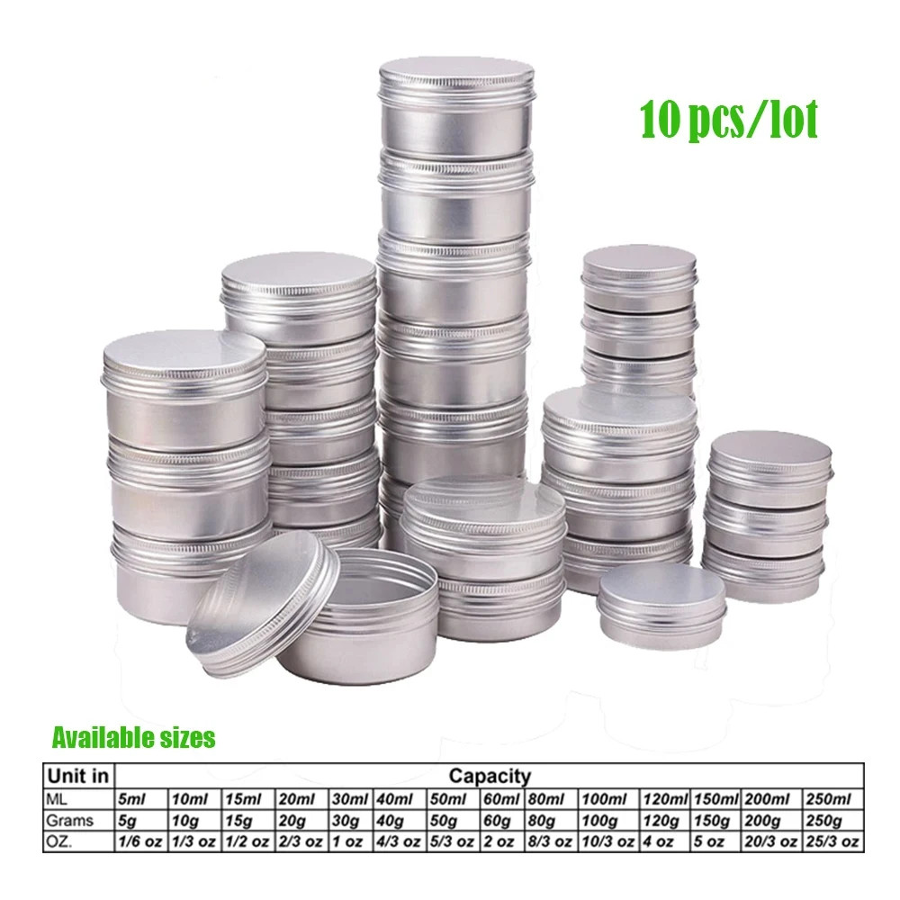 10pcs Aluminum Tin Metal Container 5g 10g 15g 20g 30g 50g 60g 100g Cosmetic Face