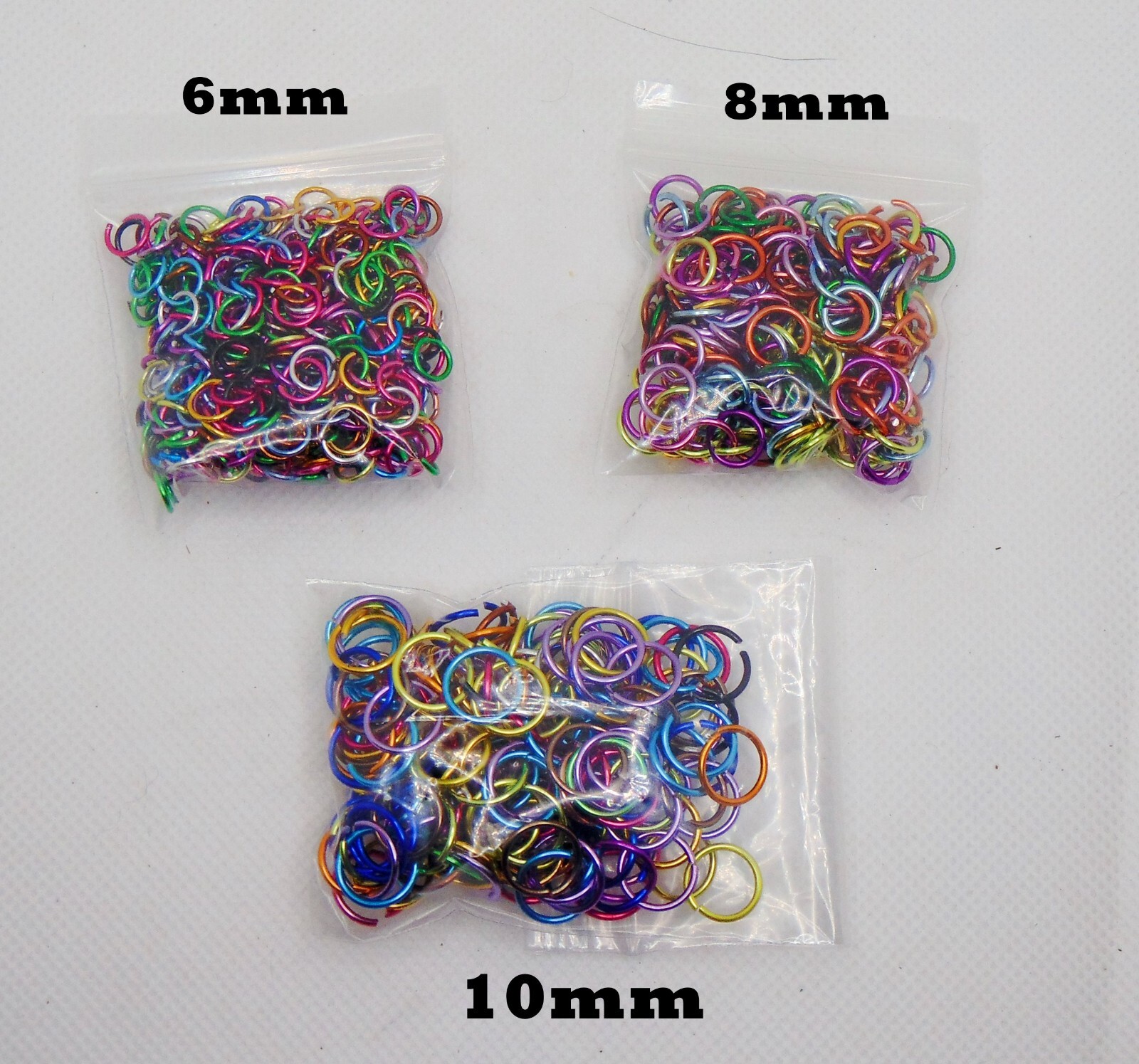Color Mix Aluminum Jump Rings 6mm 8mm 10mm ~ 10 gram bags (150 – 400 pcs)