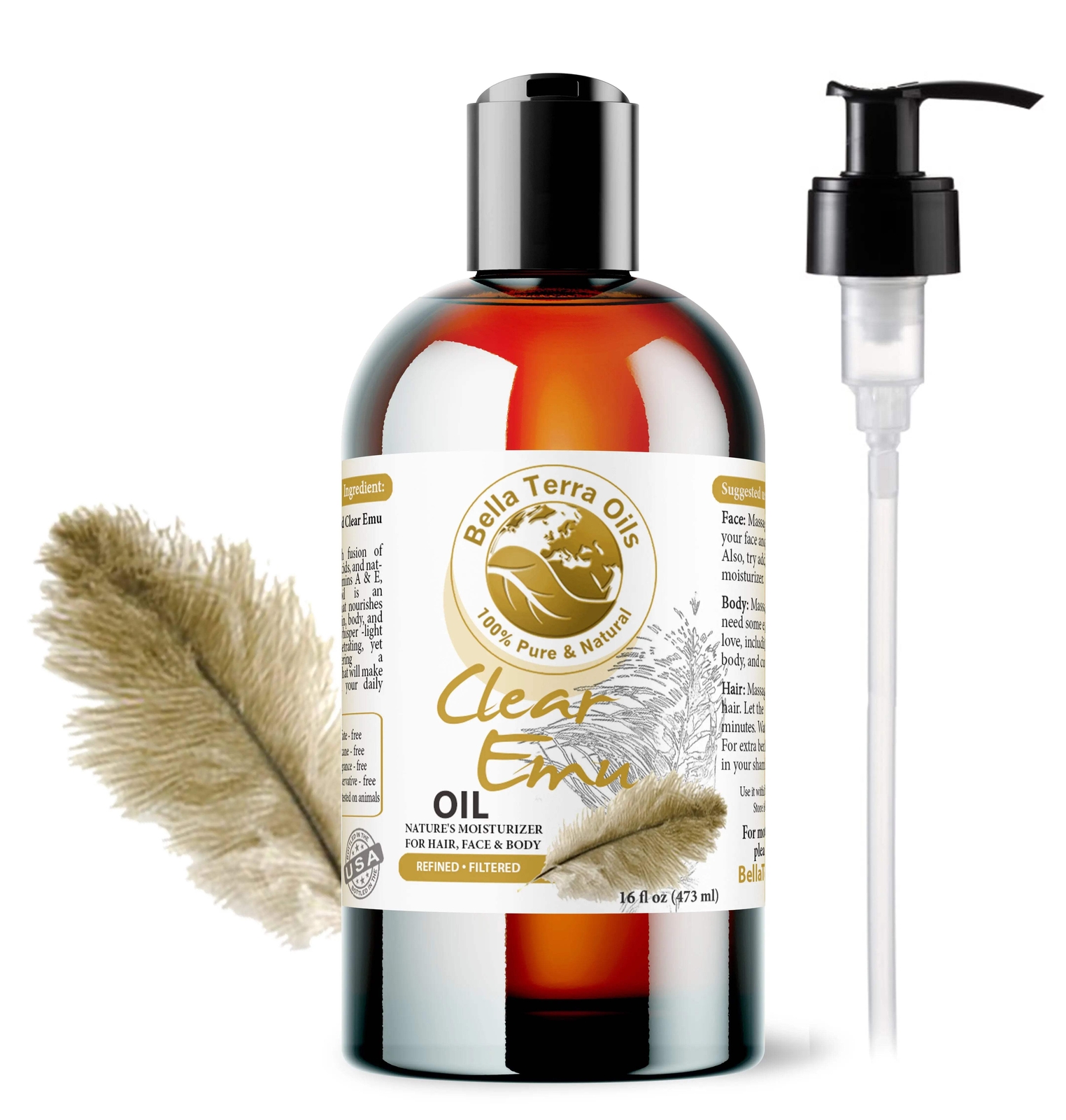 Clear Emu Oil – 16oz | Ultra-Refined, Premium Moisturizer for Skin & Haircare