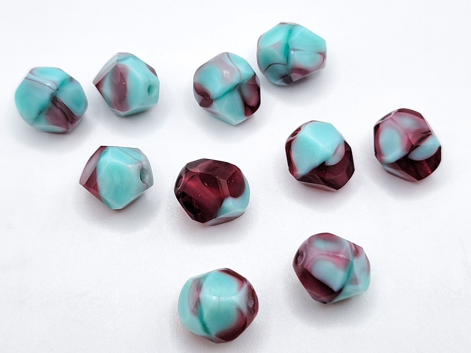 10mm Uranium Glass Beads Cranberry Mint Baroque Beads