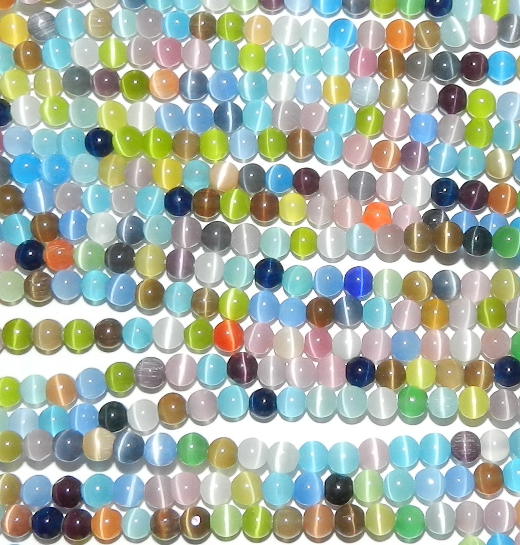 G3358 Assorted Color 4mm Round Cat’s Eye Fiber Optic Glass Beads 16″