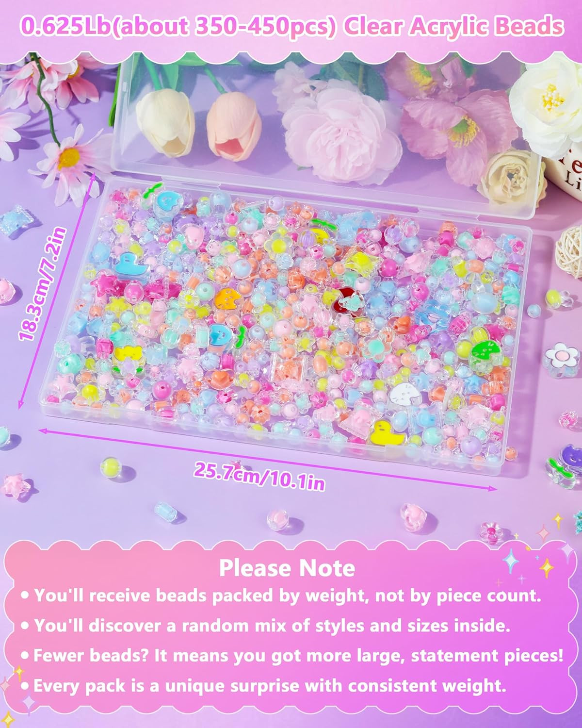 350PCS Cute Acrylic Beads for Bracelet Making – 7 Colors Kawaii Aesthetic Kandi