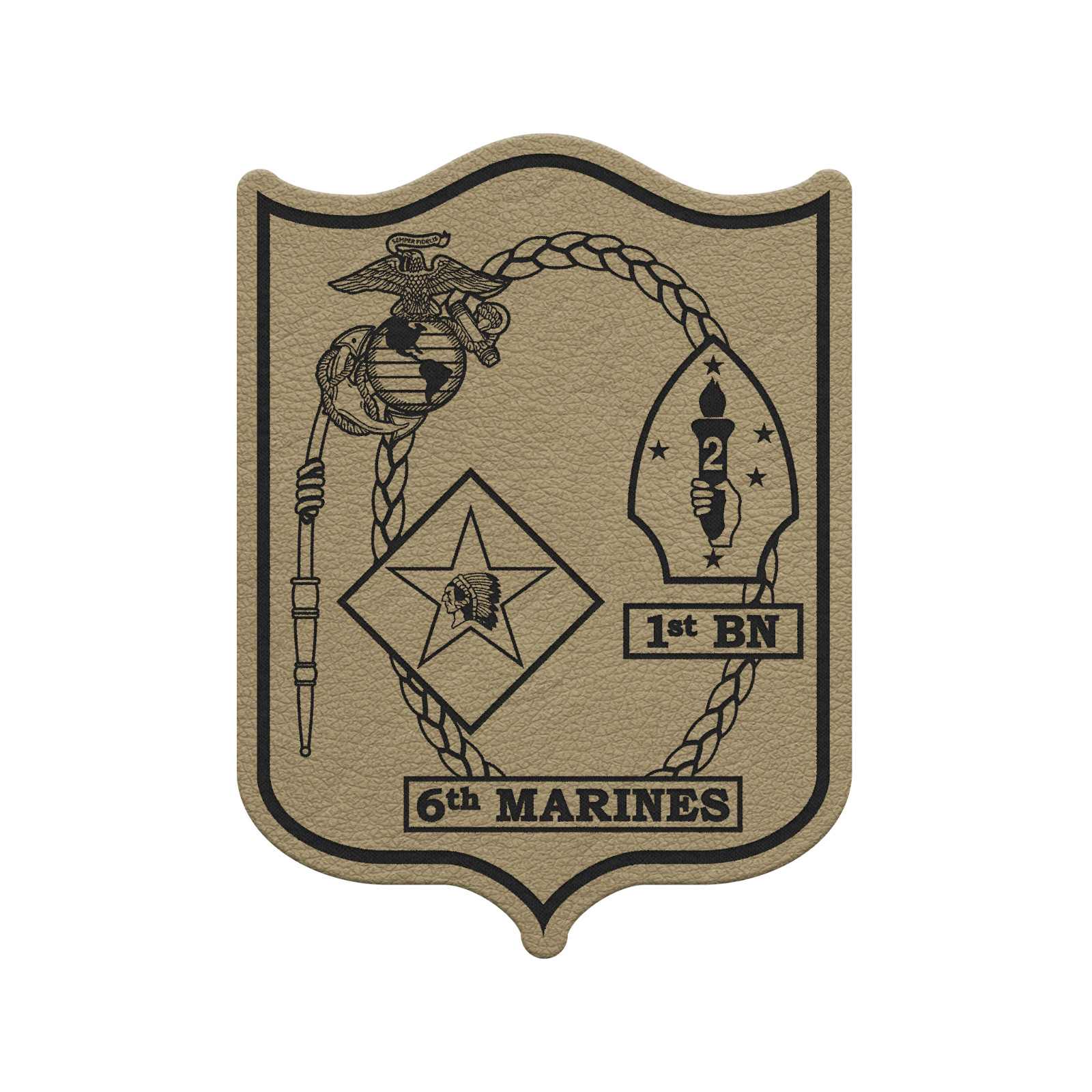 1st Battalion 6th Marines Unit “1/6 Hard” | Leather Patch | Hook and Loop Tape