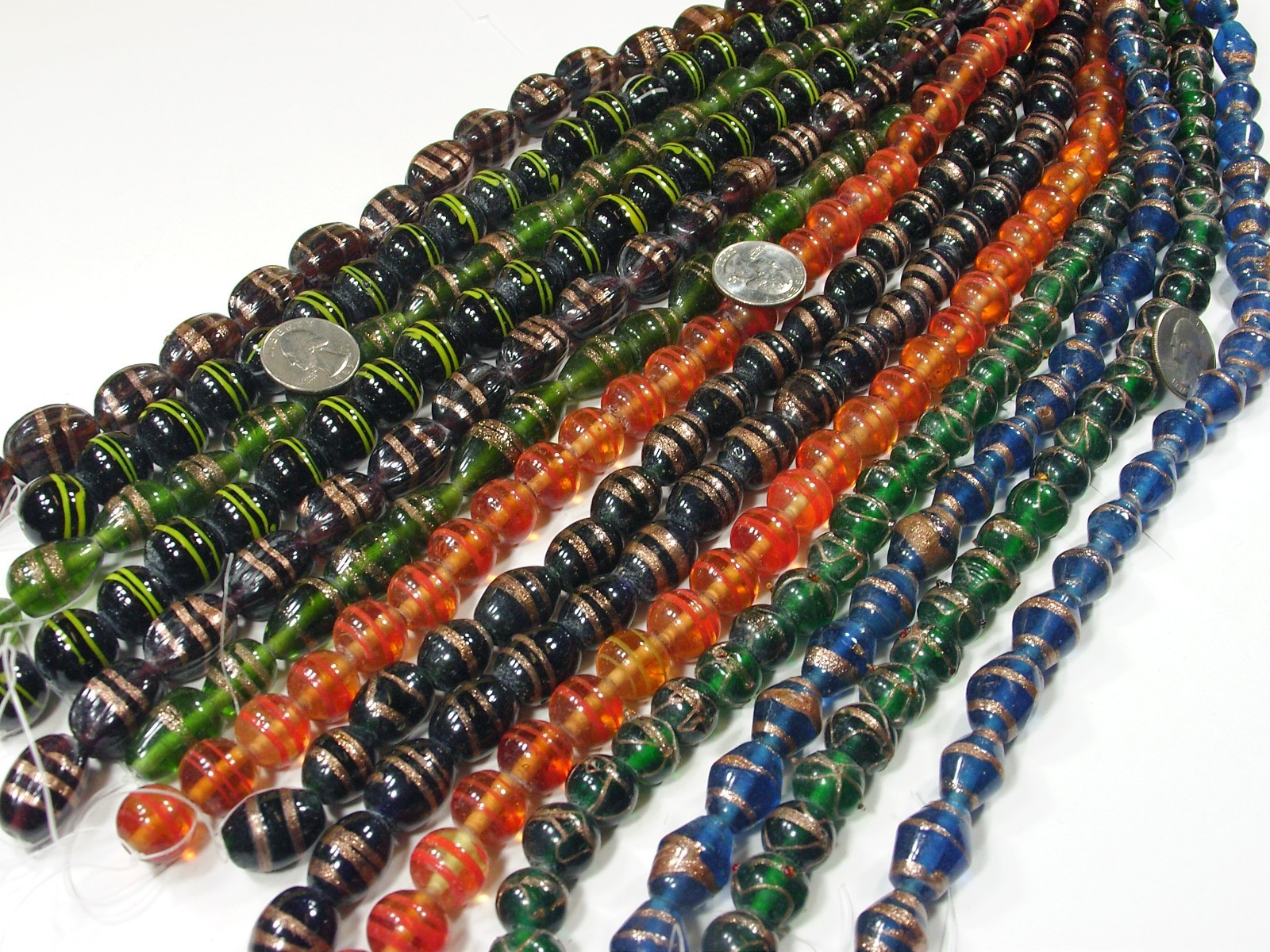 14 Strands (15″) Assorted Closeout India Handmade Glass Beads Lot (MQD-3)⭐